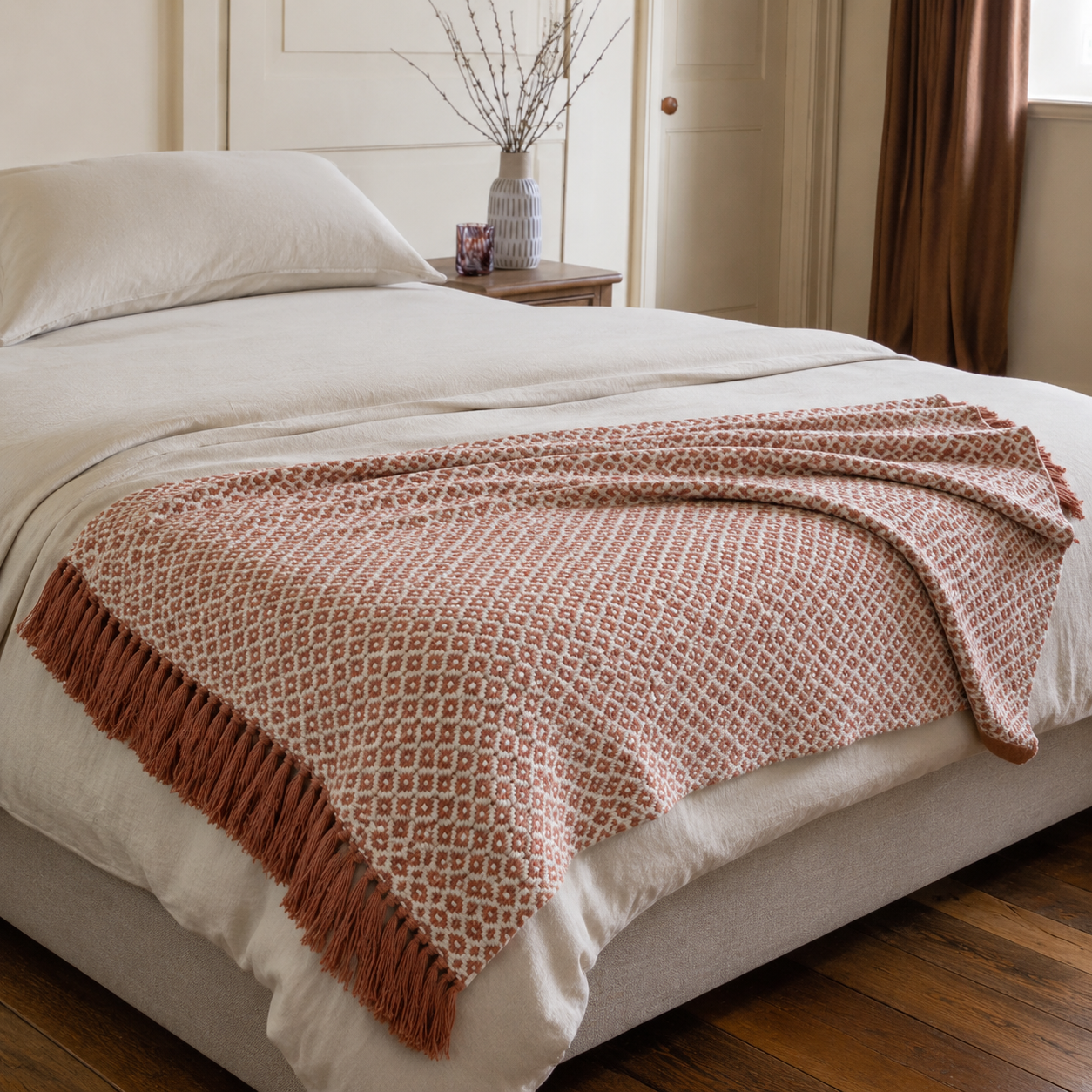 Malini Ansel Pink Cotton Throw 130x180 realistic lifestyle image
