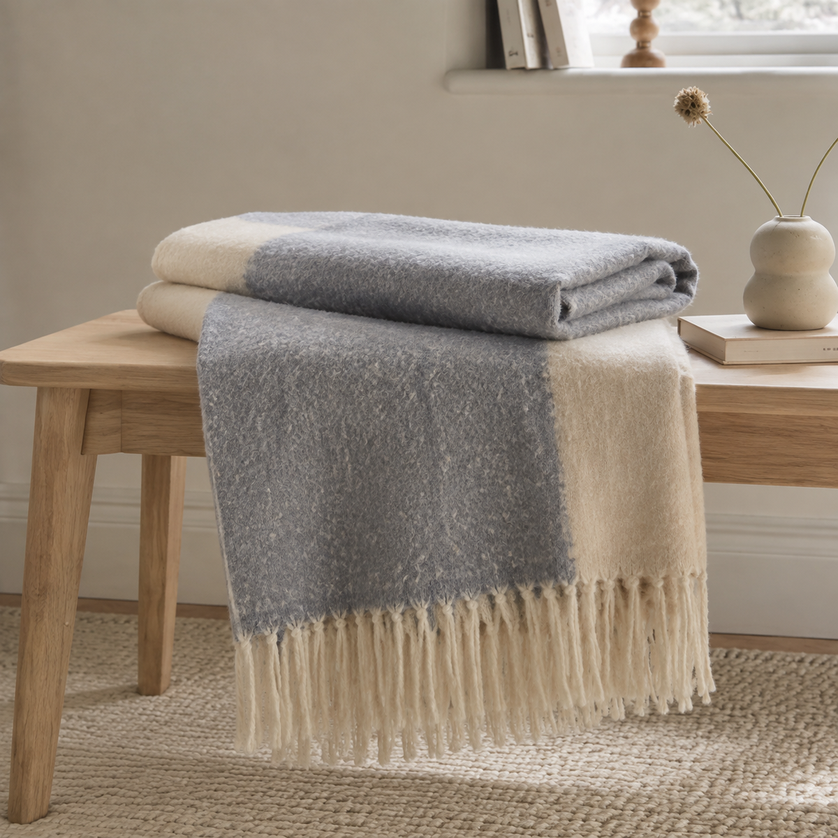 Malini Coastal Stripe Throw On Faux Mohair Throw realistic lifestyle image