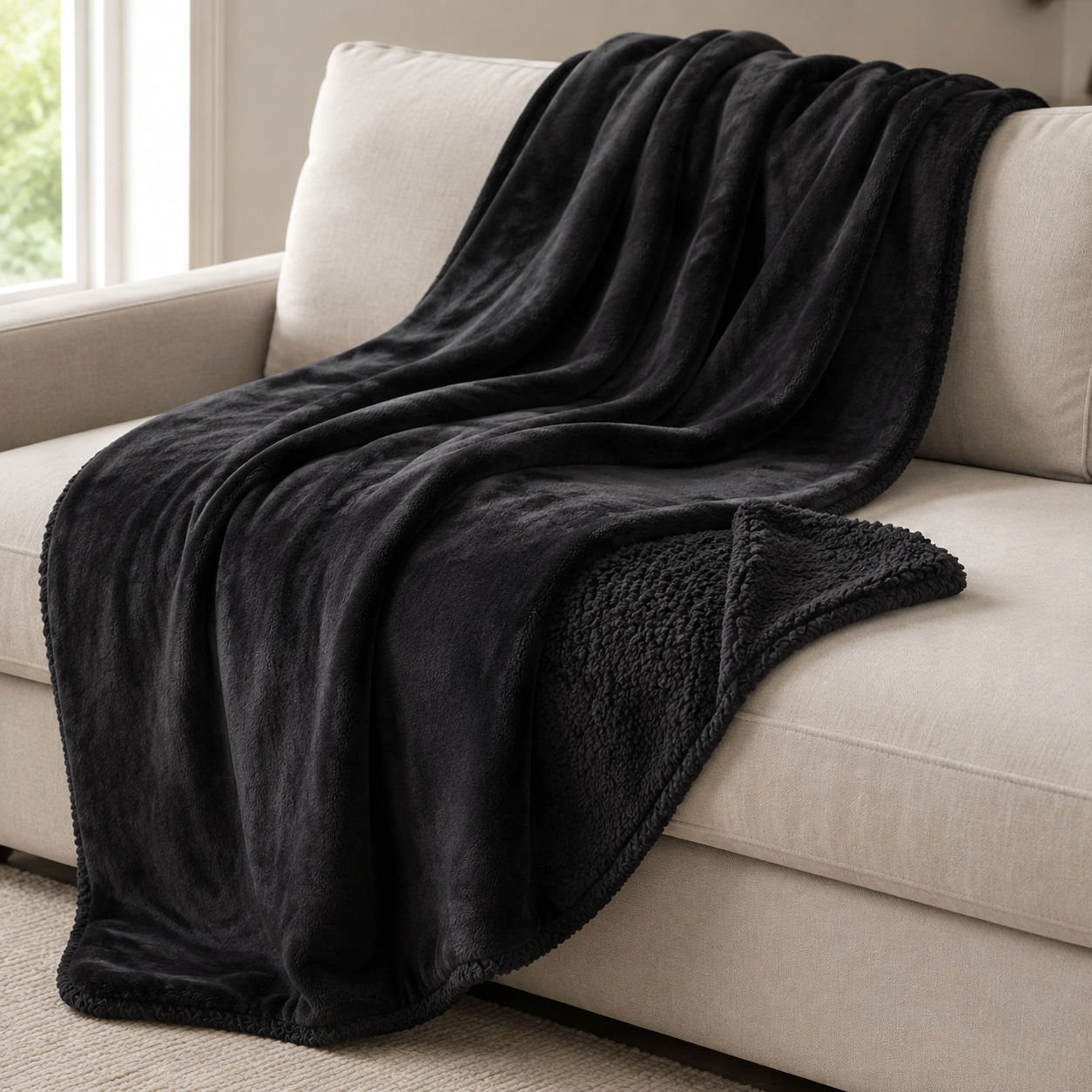 Malini Cosy Black Softest Fleece Throw realistic lifestyle image