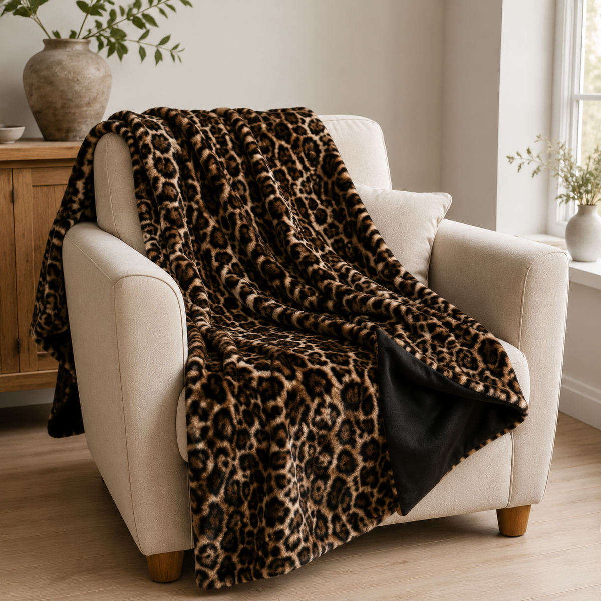 Malini Paul Moneypenny Glamour Paws Black Faux Fur Throw 130x170 lifestyle image