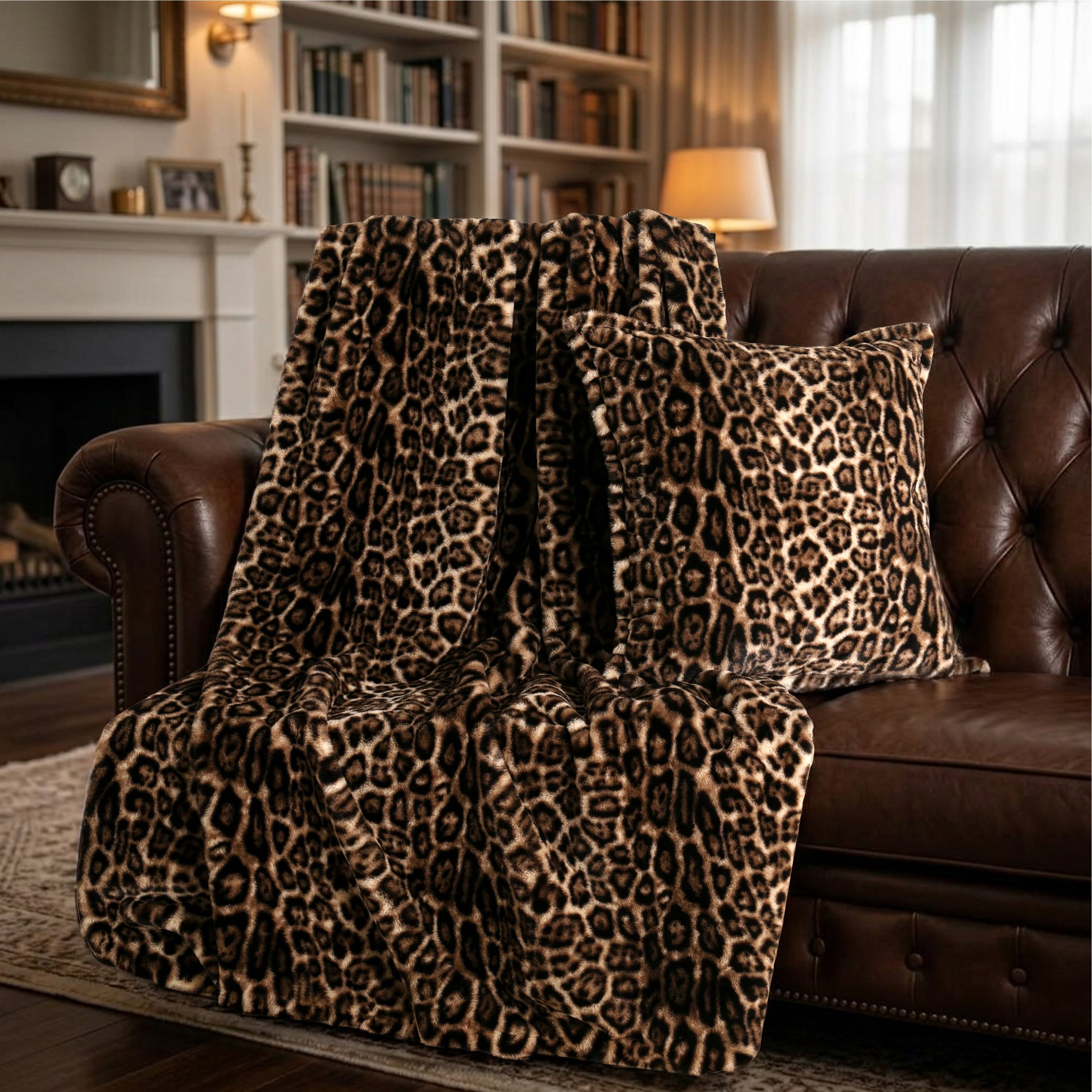 PM FAUX LEPOARD FUR WITH BLACK REV 130 X 170