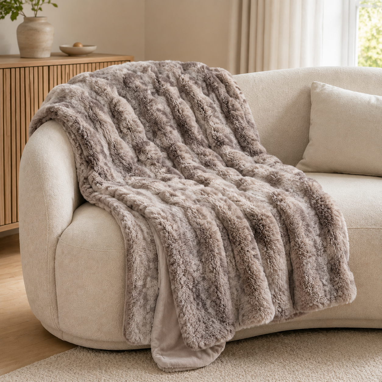 Malini Hackney Mink Beige Throw 150x200 lifestyle image