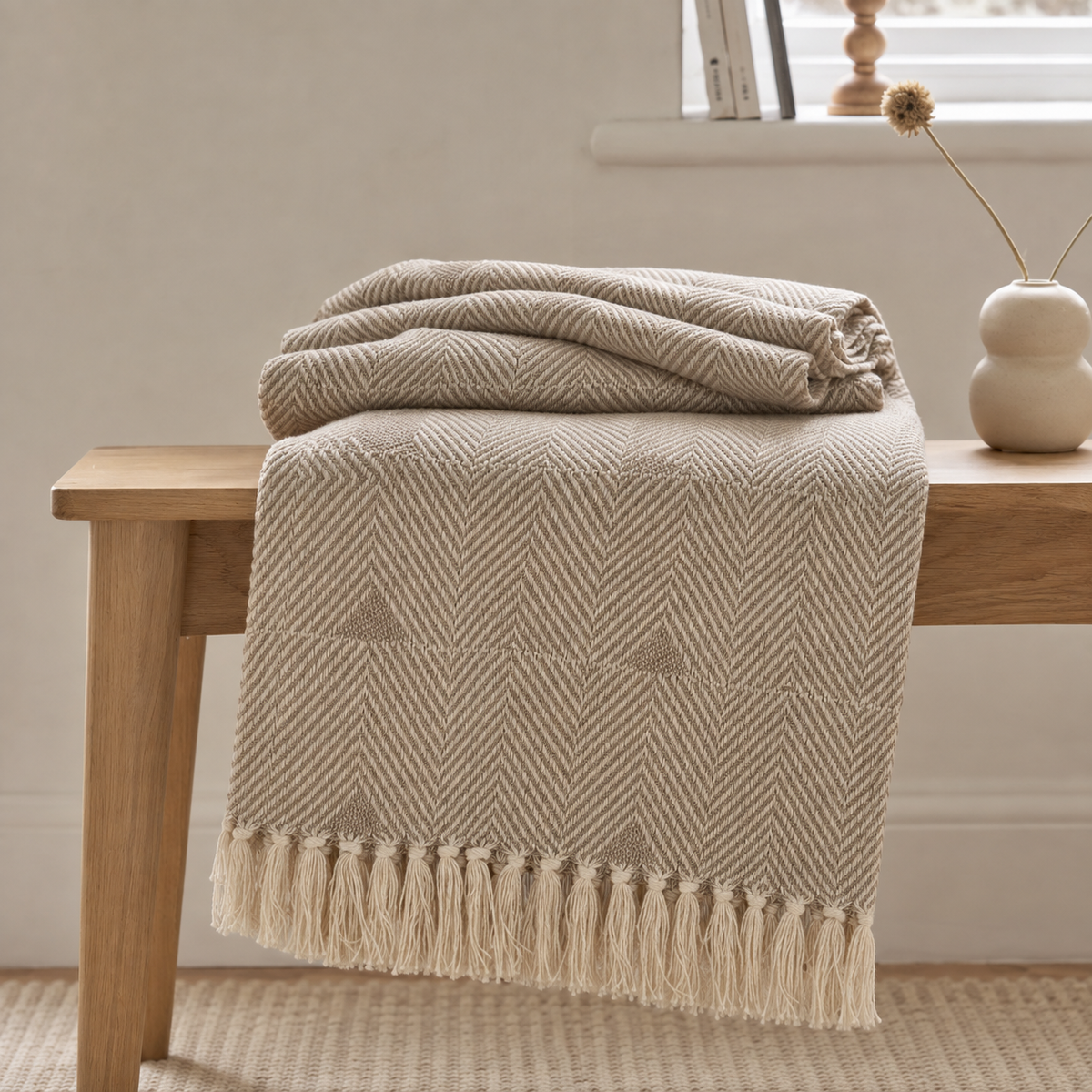 Malini Haven Natural Recycled Fabric Throw 130x180 realistic lifestyle image