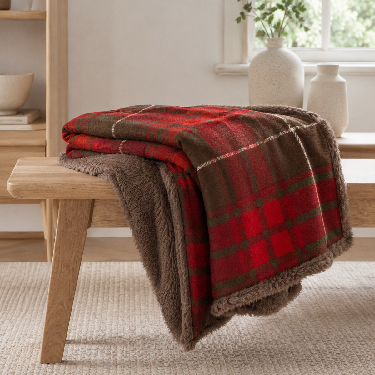 Malini Paul Moneypenny Hot Tart Red Faux Fur Throw 130x170 lifestyle image