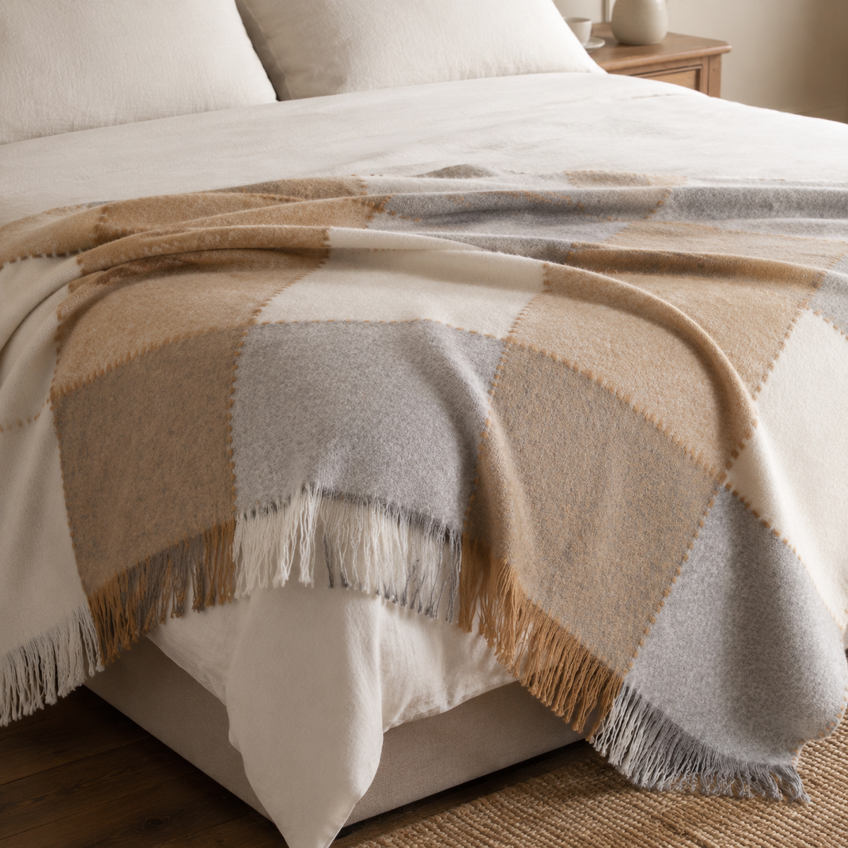 Malini Jenson Blanket Stitch Check Throw realistic lifestyle image