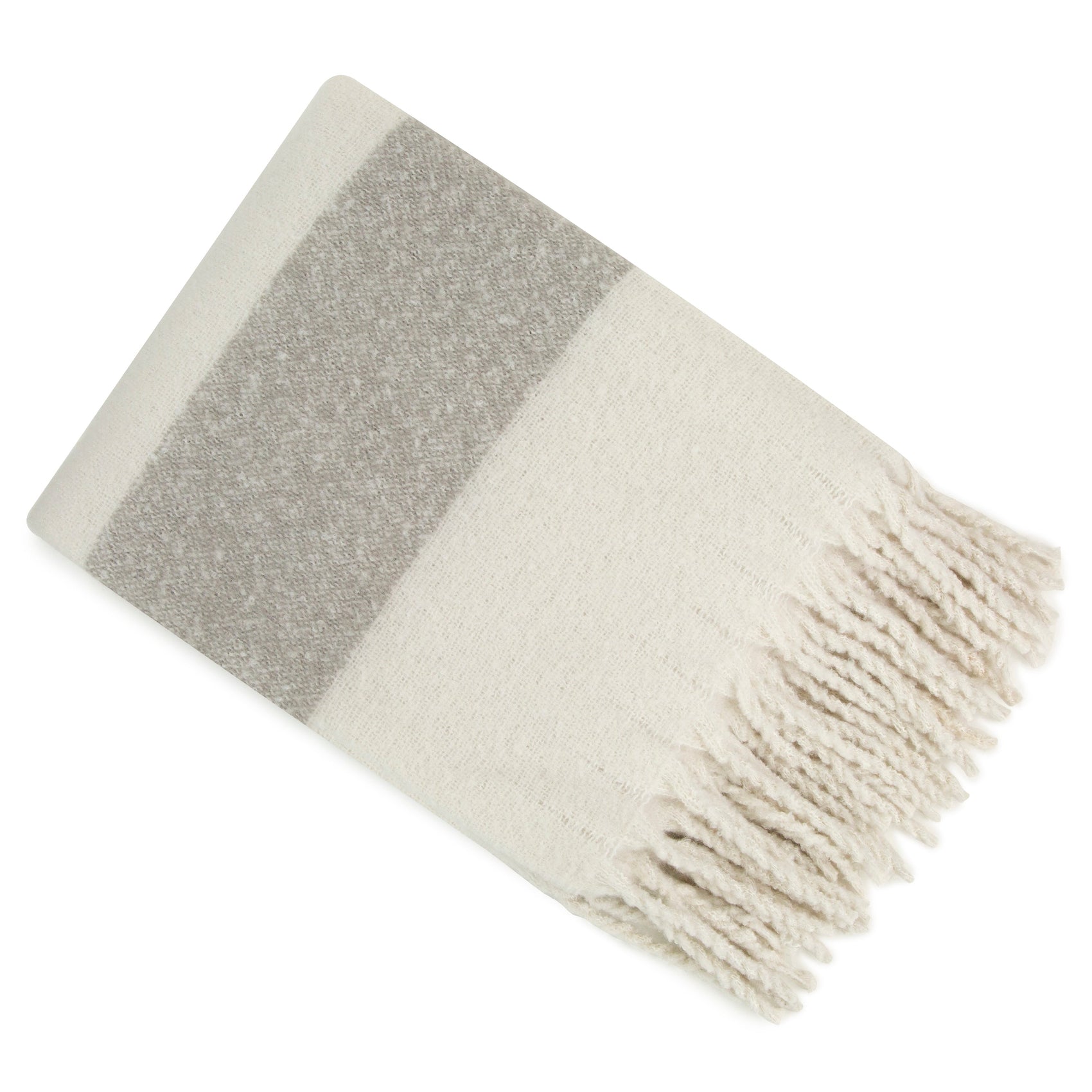 Malini Kalix Faux Mohair Stripe Ivory White/Grey Throw