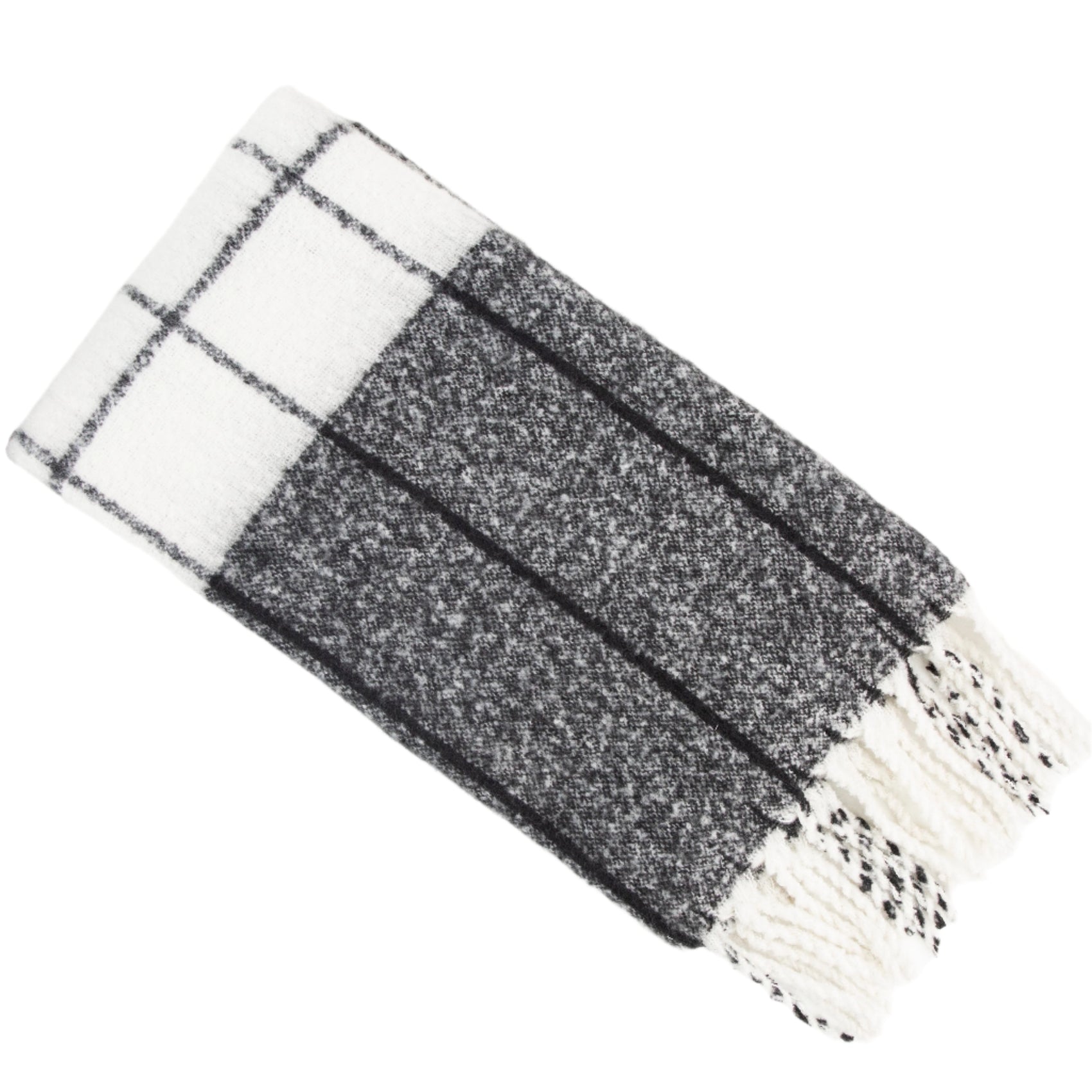 Malini Malmo Faux Mohair Check Black/Ivory White Throw