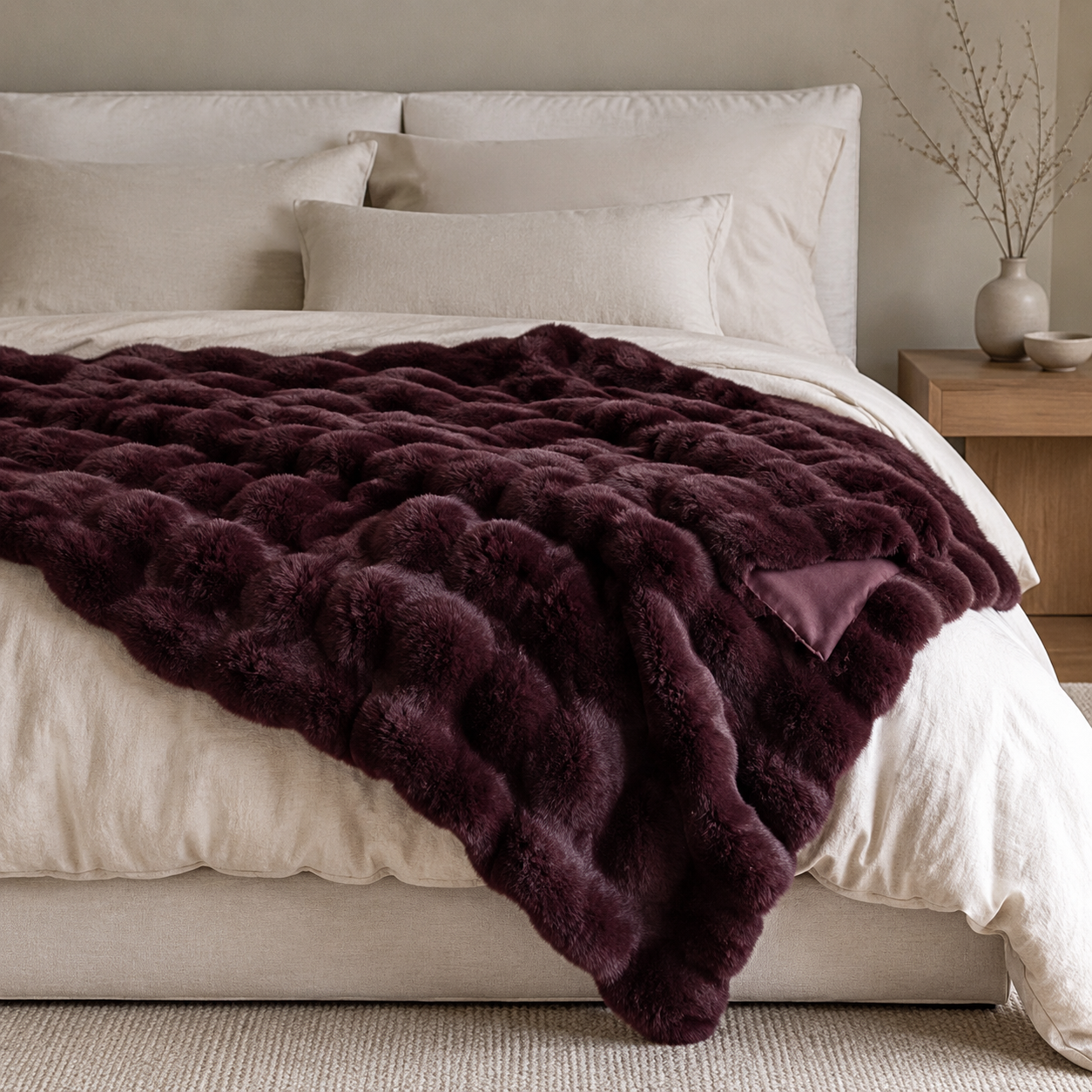 Malini Raffles Aubergine faux fur throw lifestyle image