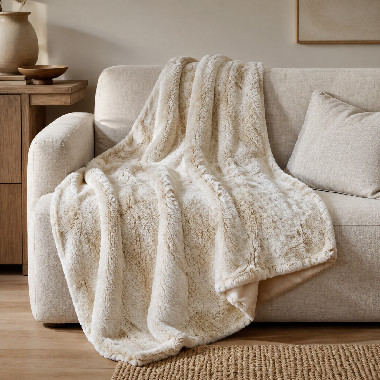 Malini Raffles Natural faux fur throw lifestyle image