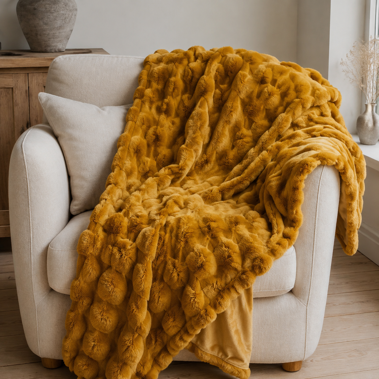 Malini Raffles Whiskey Brown faux fur throw lifestyle image