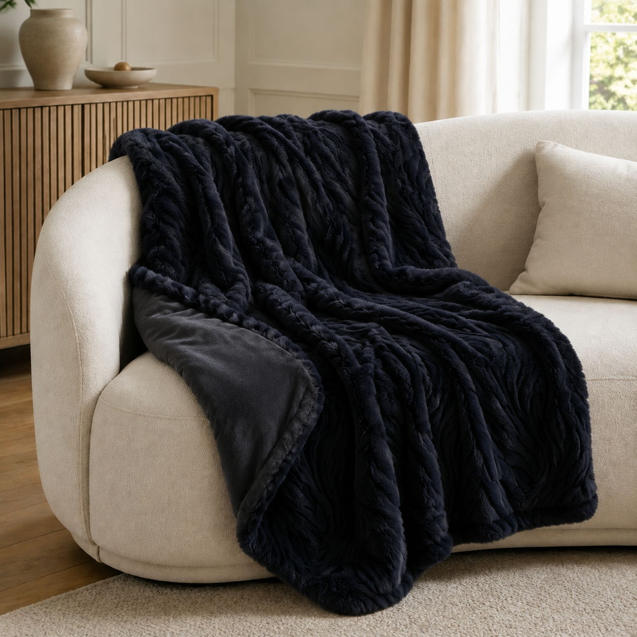 Malini Paul Moneypenny Ziggy Black Faux Fur Throw 130x170 lifestyle image