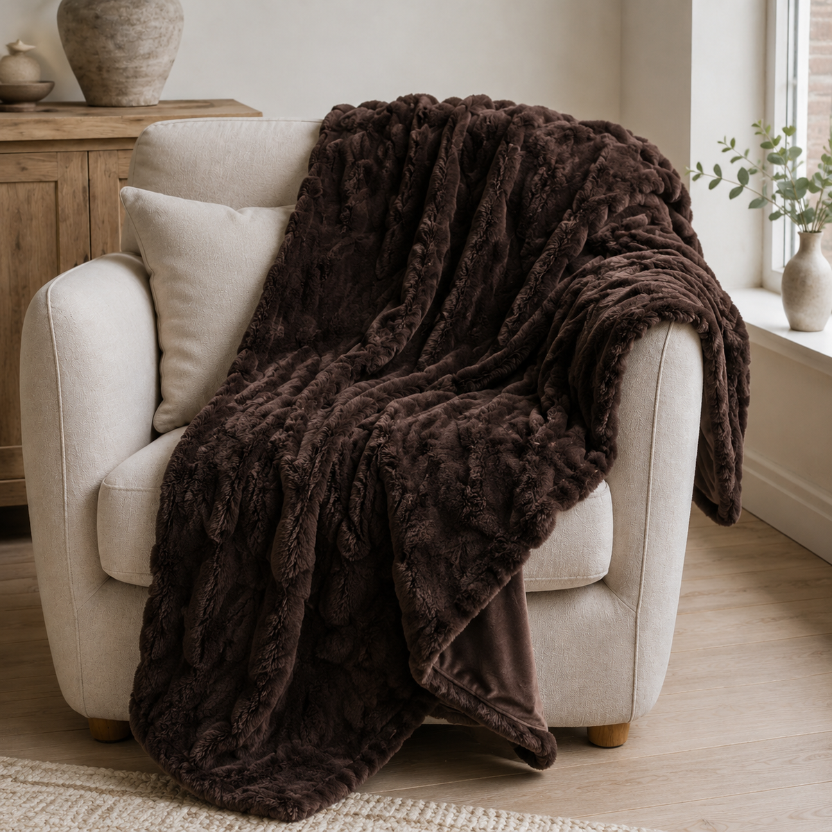 Malini Paul Moneypenny Ziggy Chocolate Brown Faux Fur Throw 130x170 lifestyle image