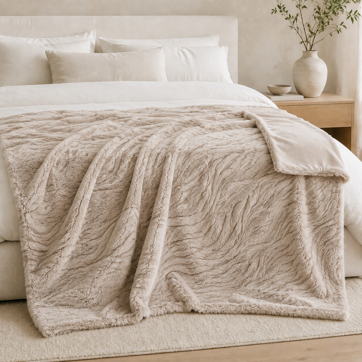 Malini Paul Moneypenny Ziggy Taupe Faux Fur Throw 130x170 lifestyle image