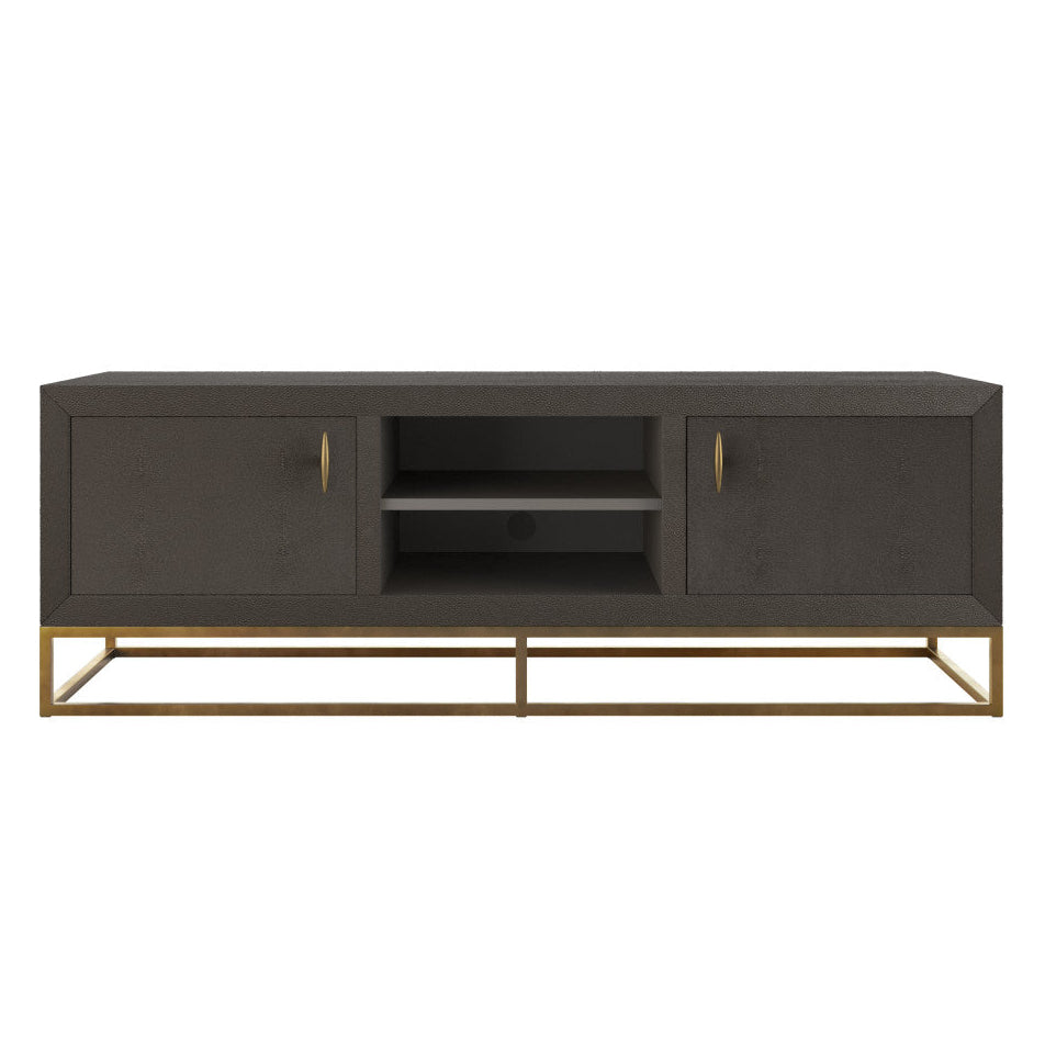 DI Designs Hampton Antique Brass & Brown Faux Shagreen TV Unit