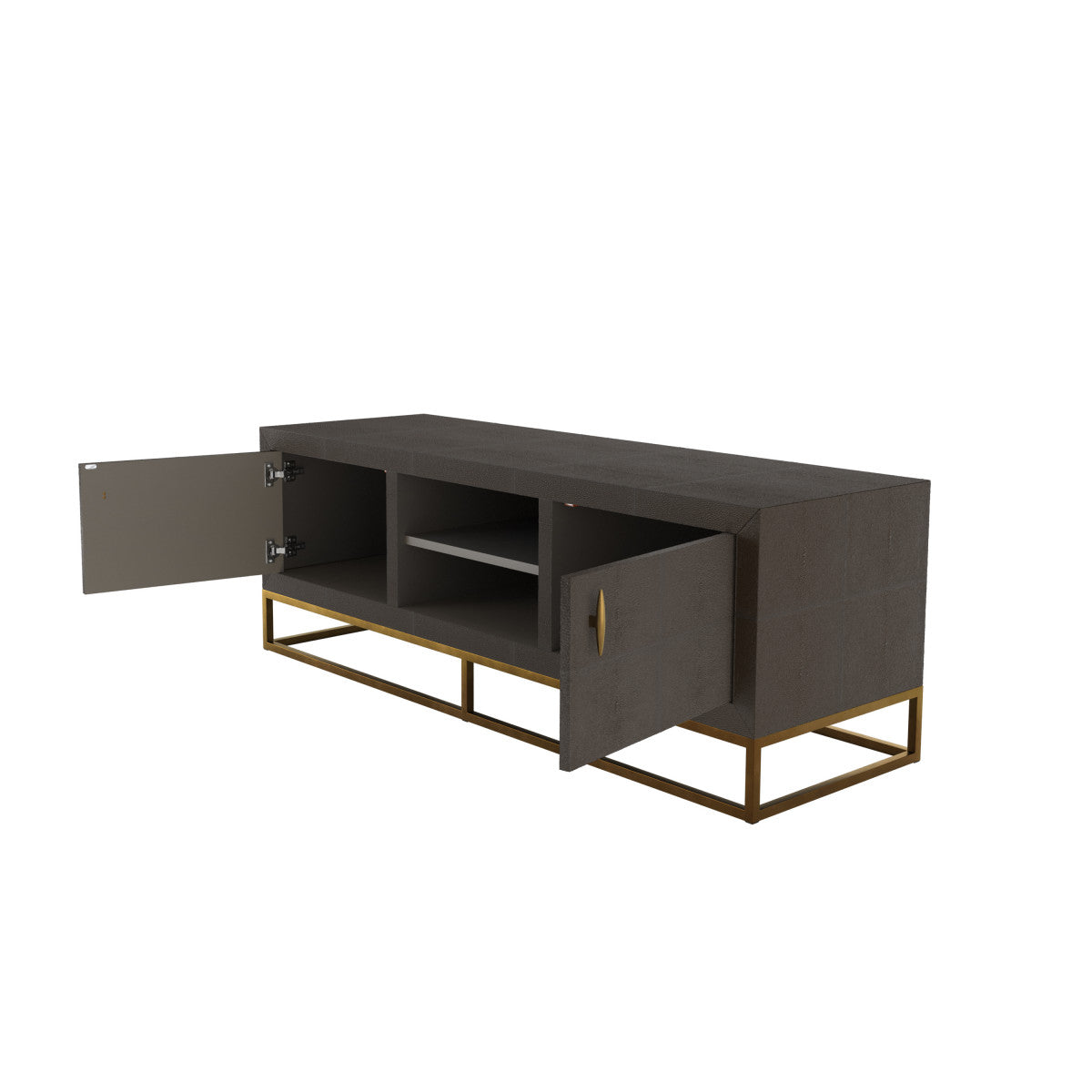 DI Designs Hampton Antique Brass & Brown Faux Shagreen TV Unit