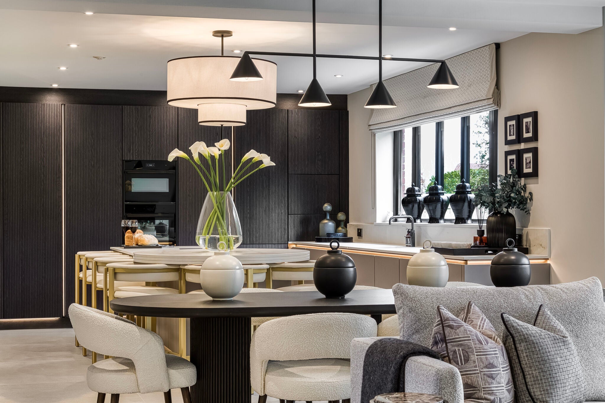 Aris Pendant Light - Black Metal & White Linen