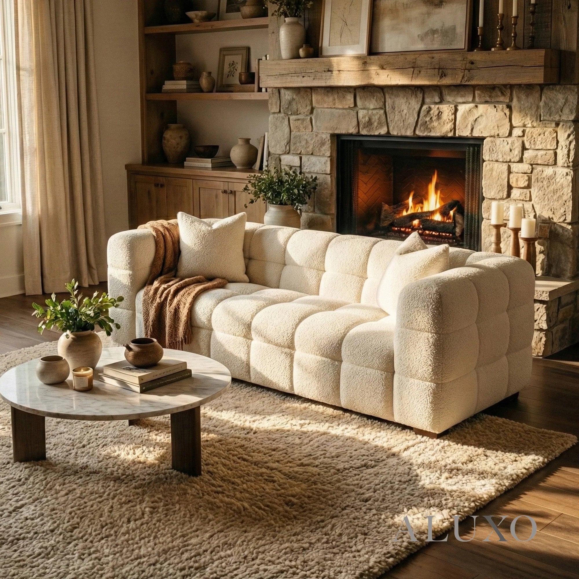Daito Oatmeal Beige Boucle Sofa | 3 Seater