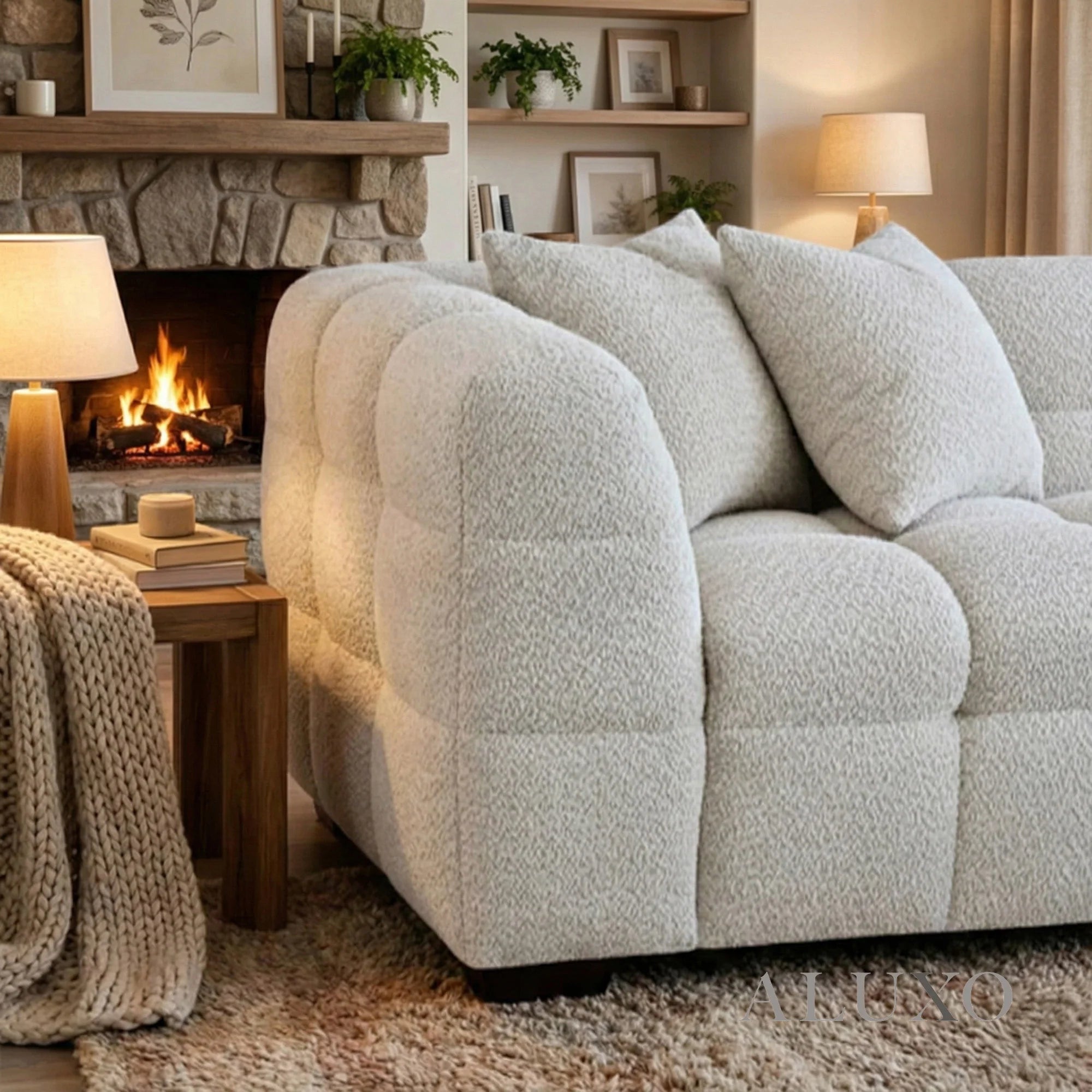 Daito Oatmeal Beige Boucle Bubble Right Hand Corner Sofa | 5 Seater