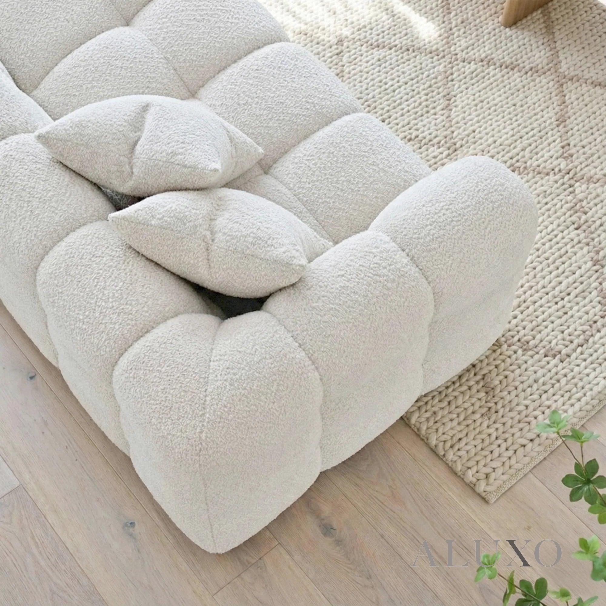 Daito Oatmeal Beige Boucle Bubble Left Hand Corner Sofa | 5 Seater