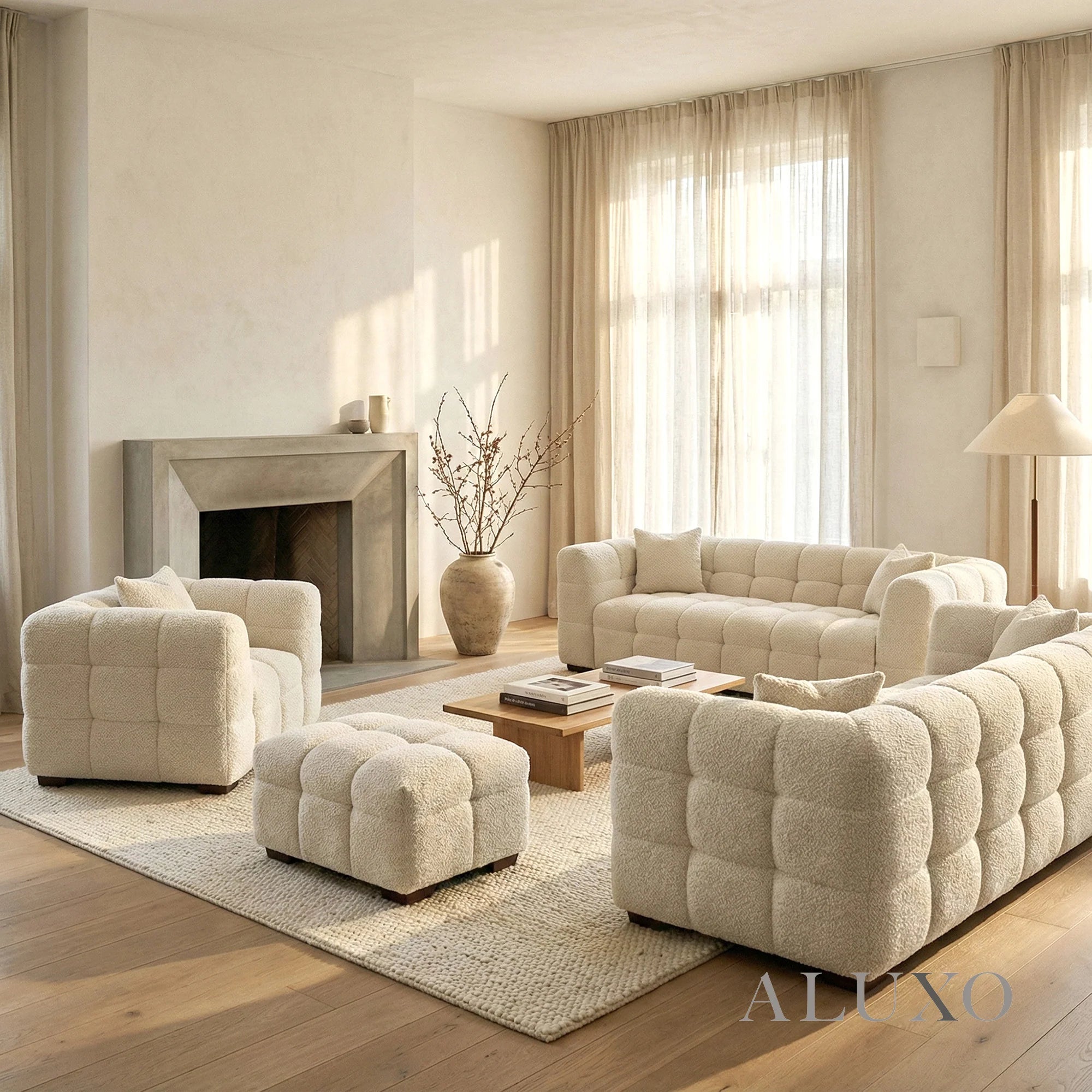 Daito Oatmeal Beige Boucle Sofa | 3 Seater