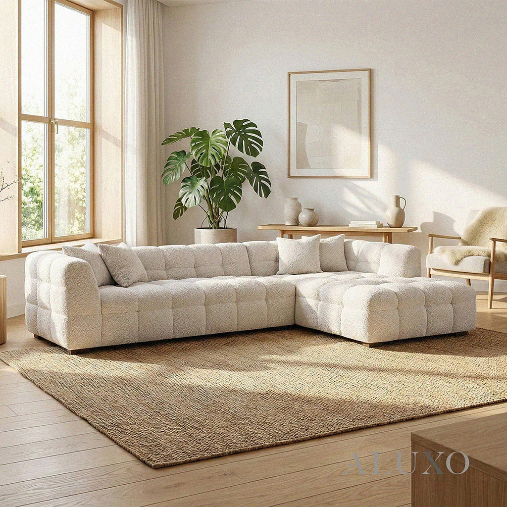 Daito Oatmeal Beige Boucle Bubble Right Hand Corner Sofa | 5 Seater
