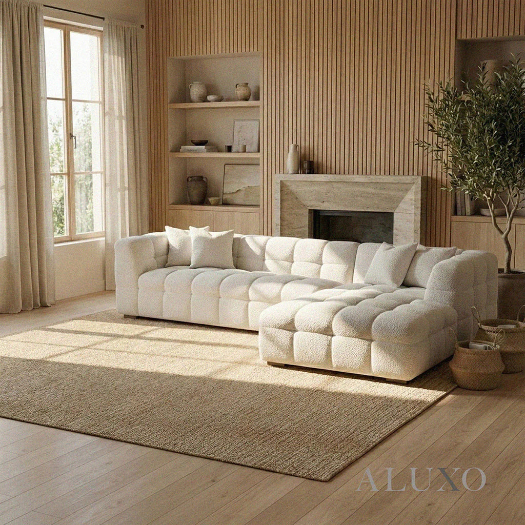 Daito Oatmeal Beige Boucle Bubble Right Hand Corner Sofa | 5 Seater
