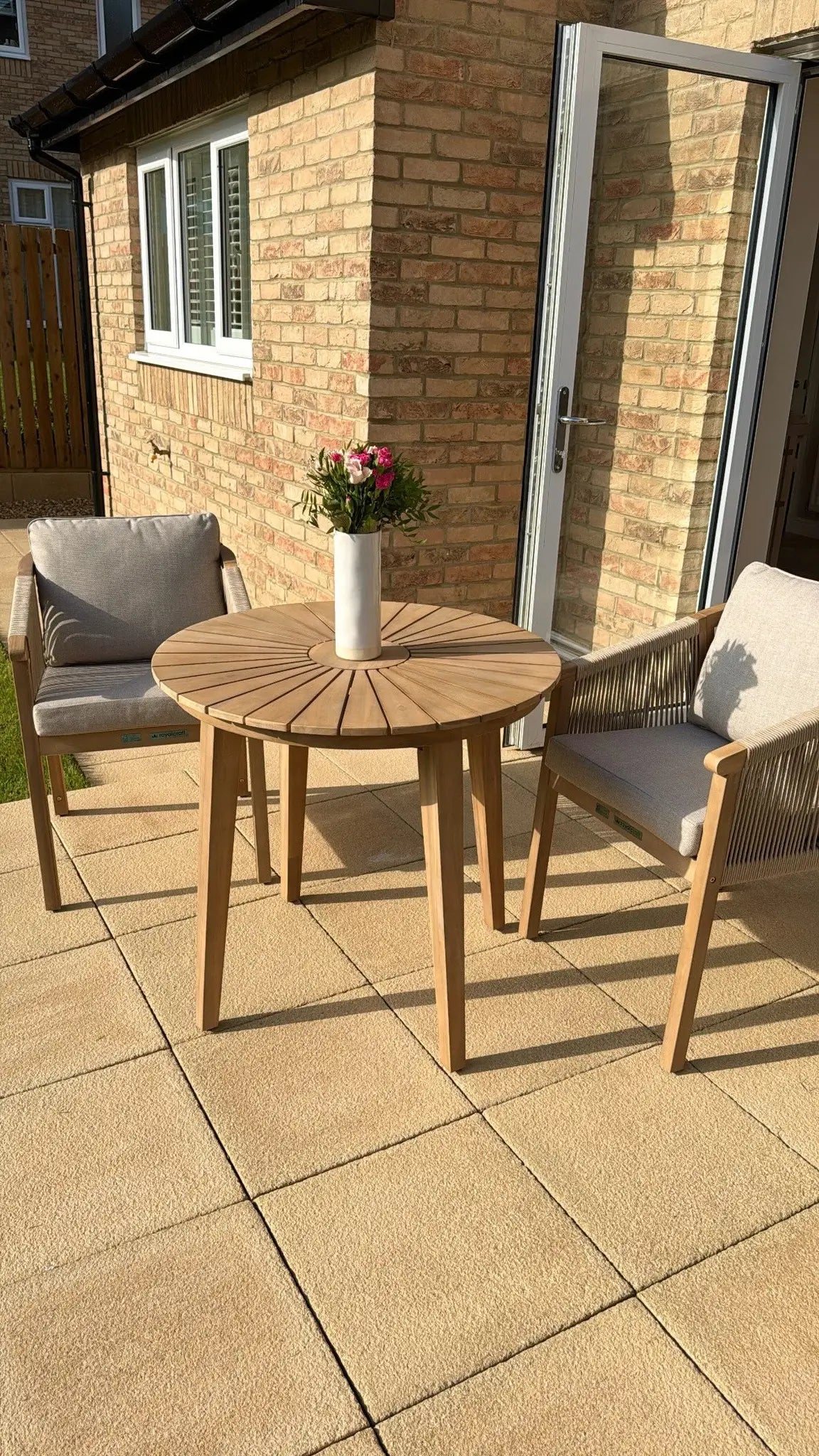 Bella 2 Seater Wood Round Sunray Bistro Dining Set with Bella Dining Chairs