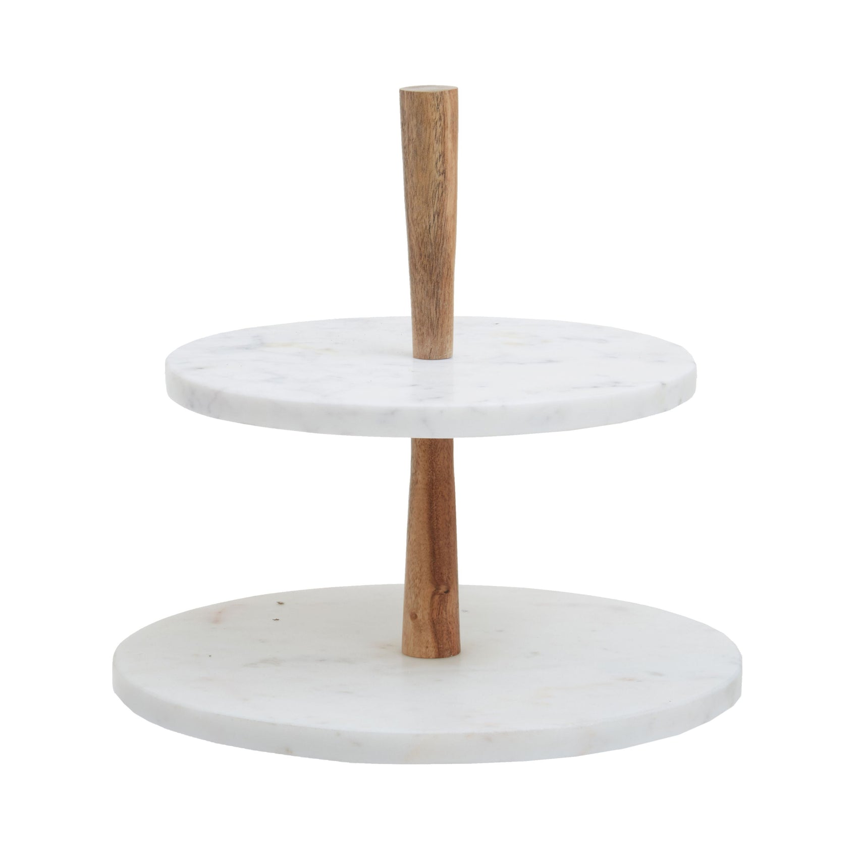 Burano White Marble & Acacia Wood 2 Tier Cake Stand