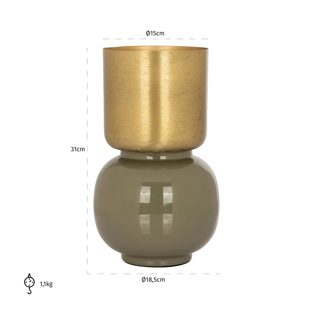 Richmond Interiors Clover Pastel Khaki Green & Gold Vase