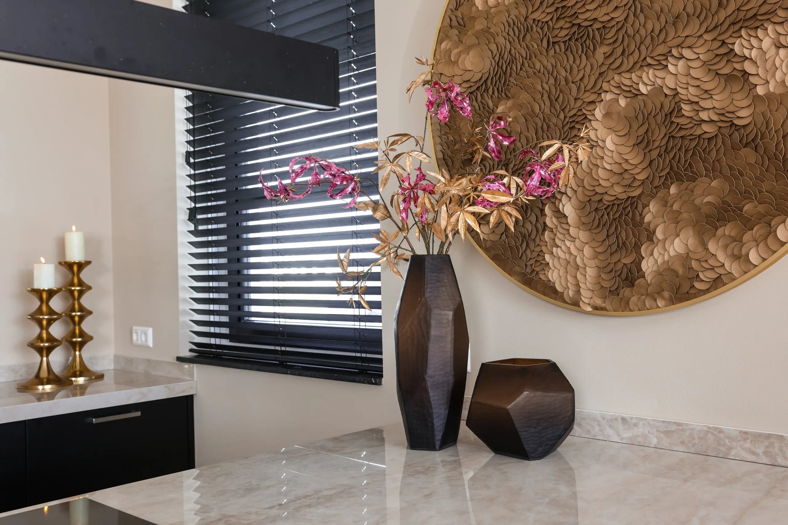 Richmond Interiors Bloom Gold Coin Round Disk Wall Art Large