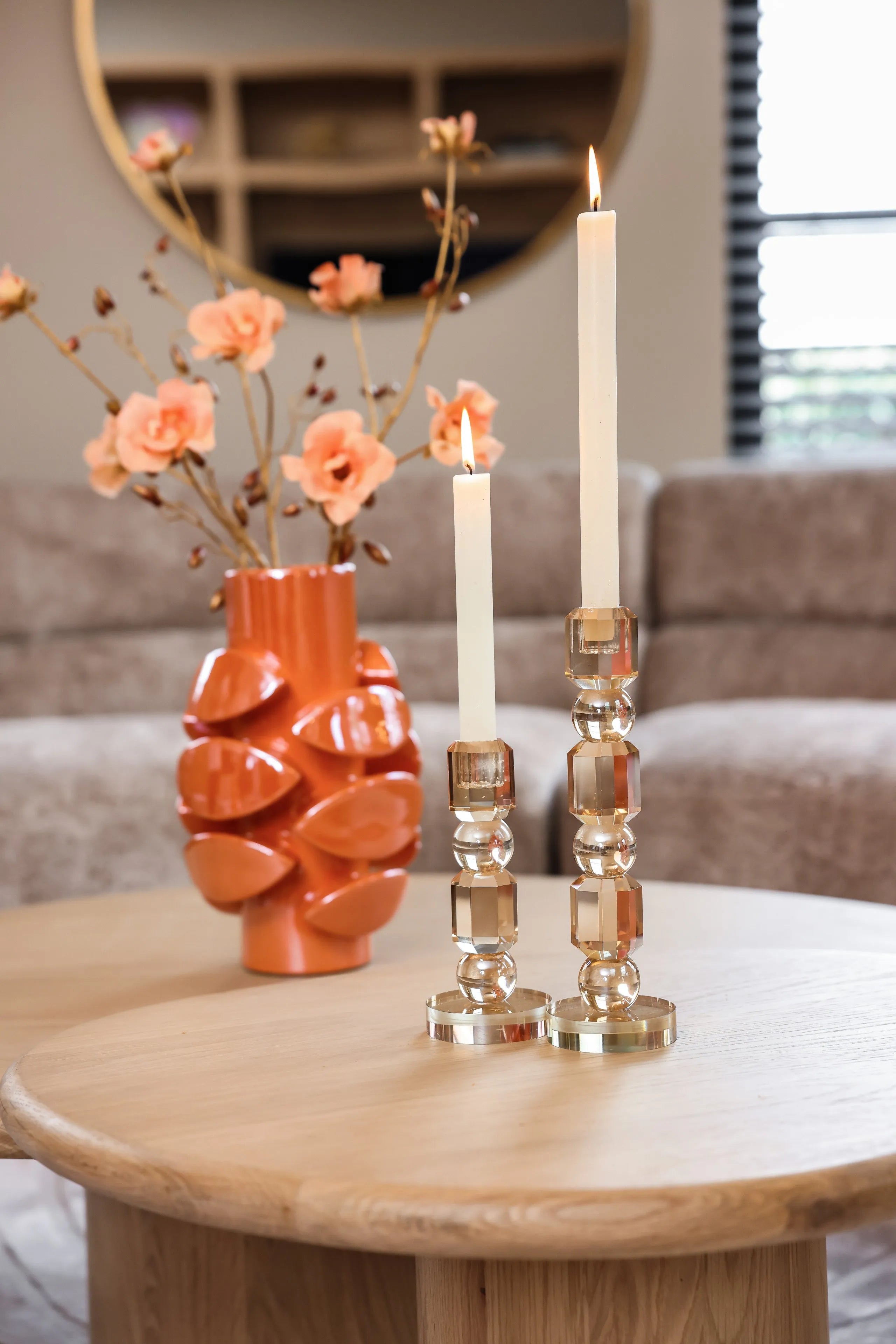 Richmond Interiors Meral Amber Crystal Glass Candlestick Holder Small