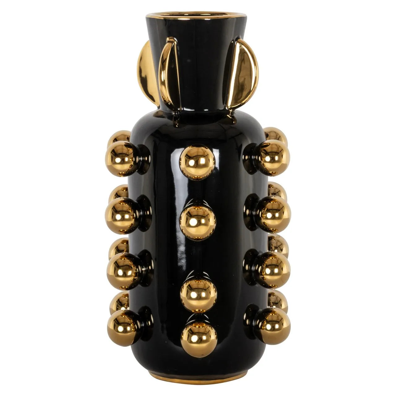 Richmond Interiors Zalia Black Gloss & Gold Vase | Large