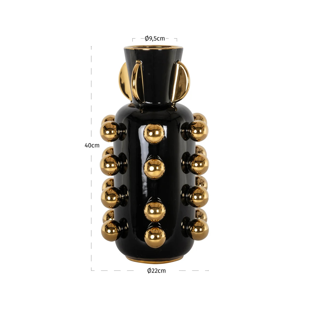 Richmond Interiors Zalia Black Gloss & Gold Vase | Large