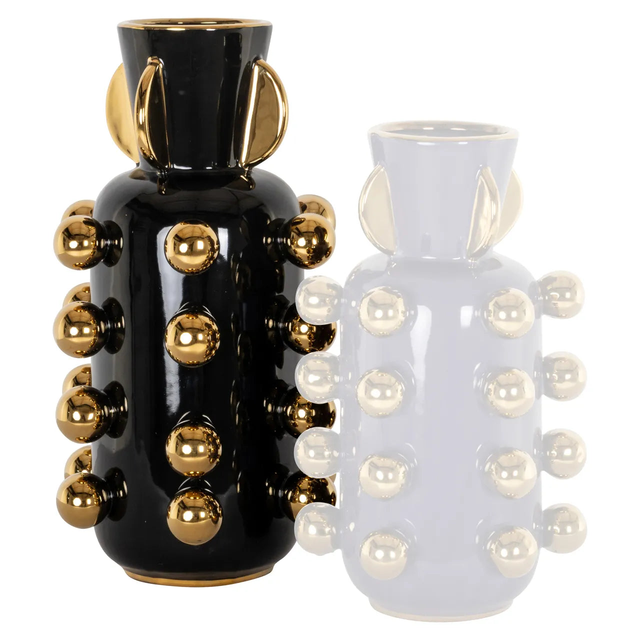 Richmond Interiors Zalia Black Gloss & Gold Vase | Large
