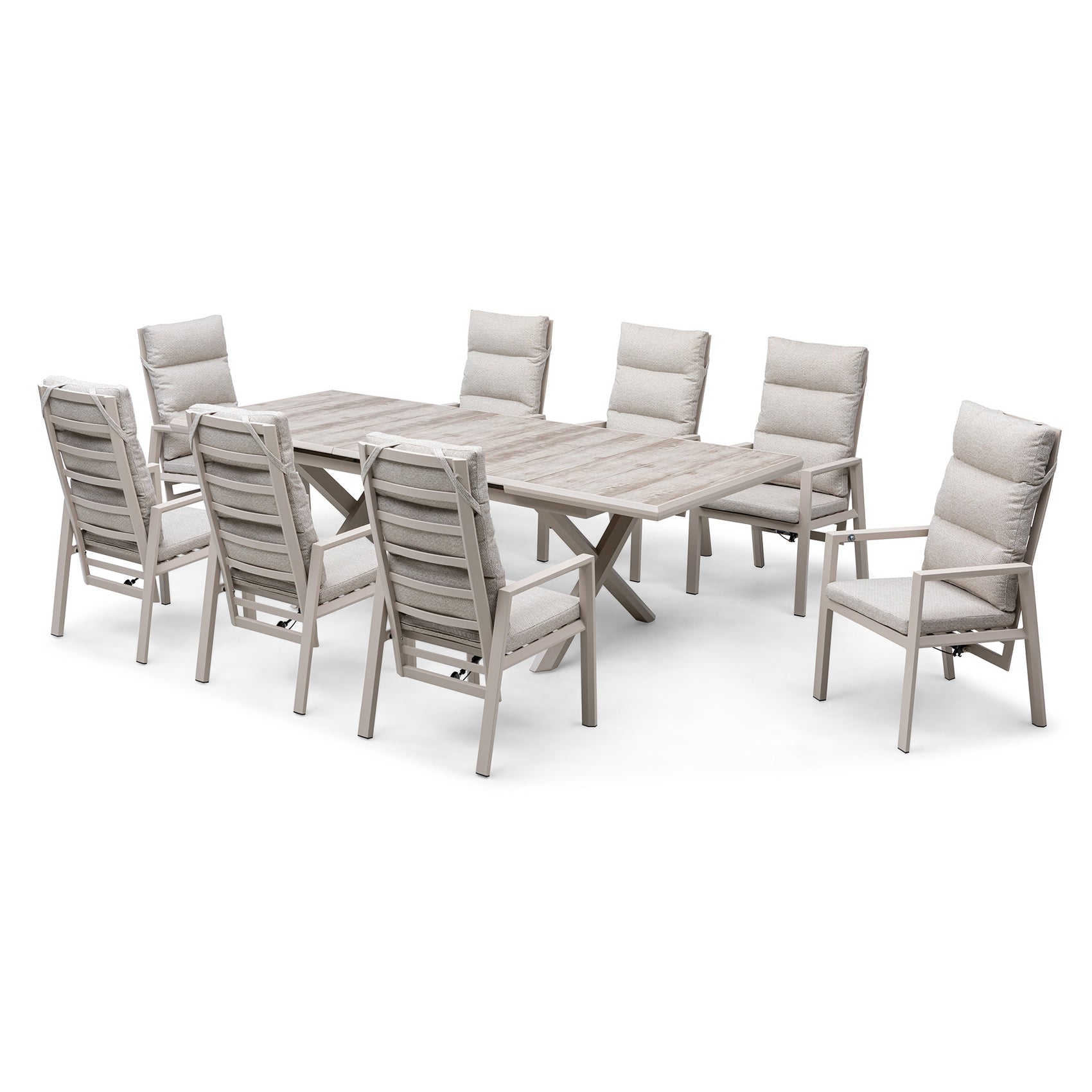 Valencia 6 Seater Reclining Aluminium Extending Dining Set - Latte
