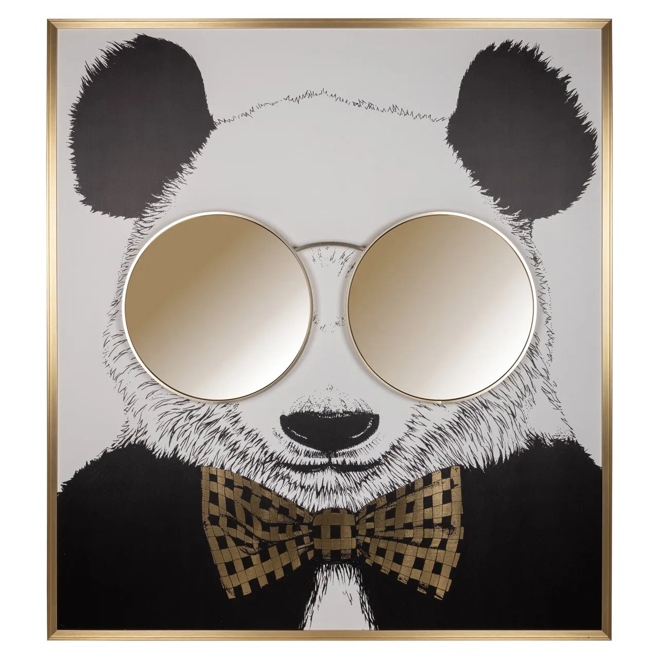Richmond Interiors Shiny Gold Panda Canvas Wall Art With Square Gold Frame Xl