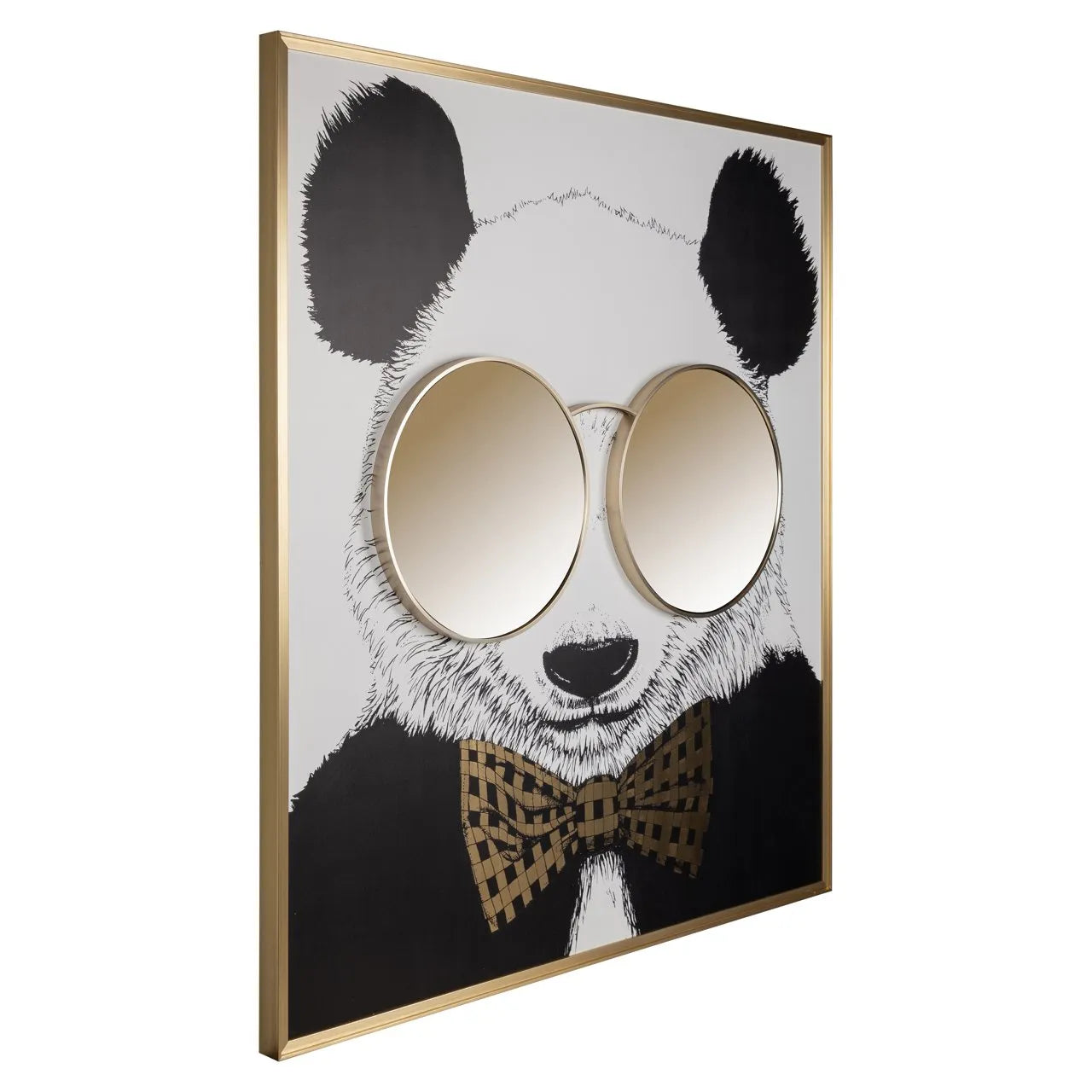 Richmond Interiors Shiny Gold Panda Canvas Wall Art With Square Gold Frame Xl