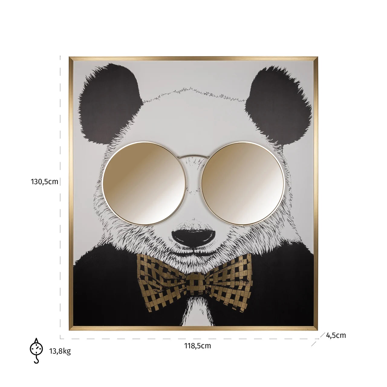 Richmond Interiors Shiny Gold Panda Canvas Wall Art With Square Gold Frame Xl