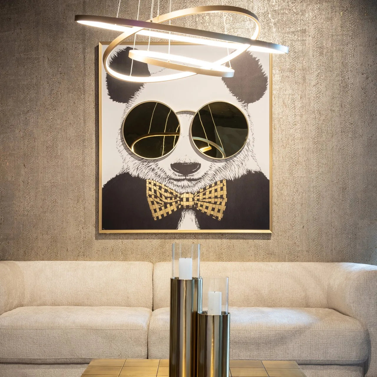 Richmond Interiors Shiny Gold Panda Canvas Wall Art With Square Gold Frame Xl