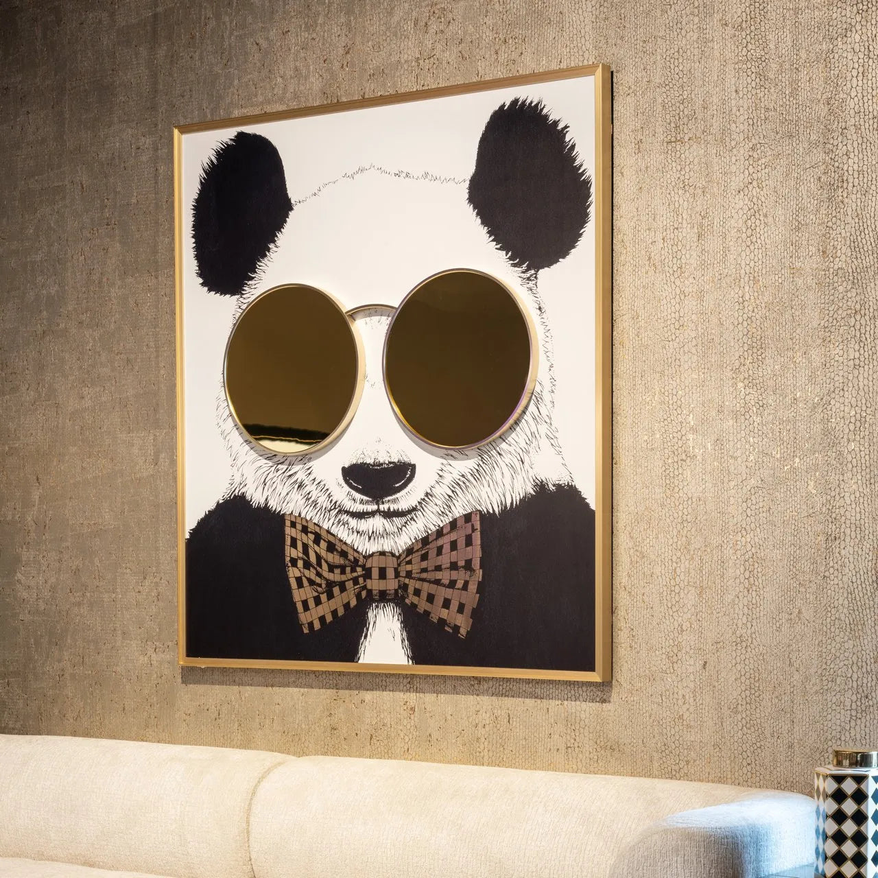 Richmond Interiors Shiny Gold Panda Canvas Wall Art With Square Gold Frame Xl