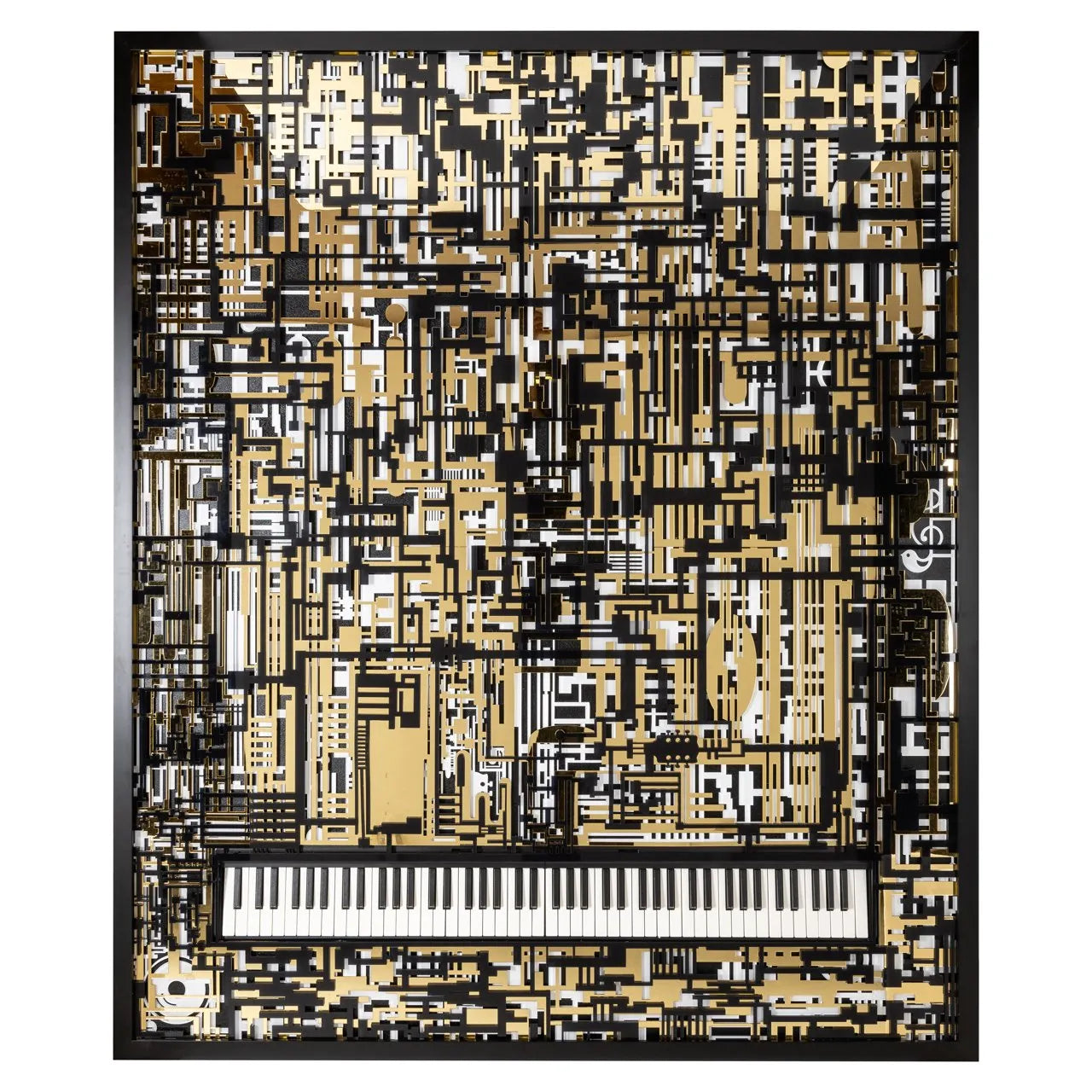 Richmond Interiors Piano Design Black & Gold Abstract Wall Art With Black Rectangle Frame Large
