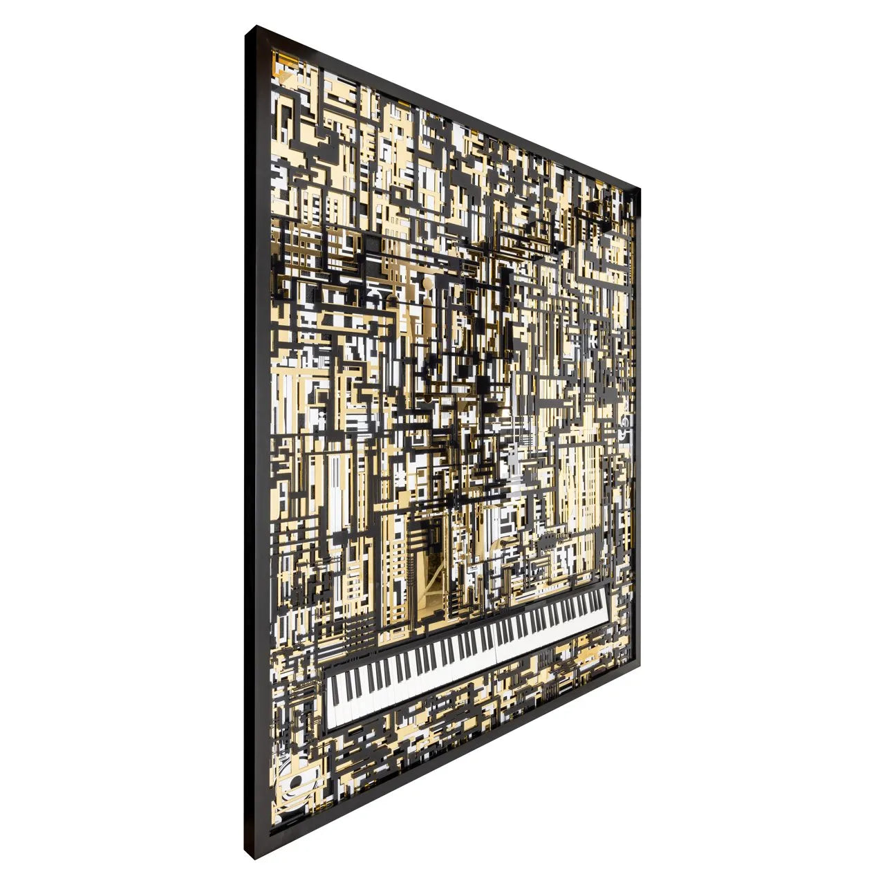 Richmond Interiors Piano Design Black & Gold Abstract Wall Art With Black Rectangle Frame Large
