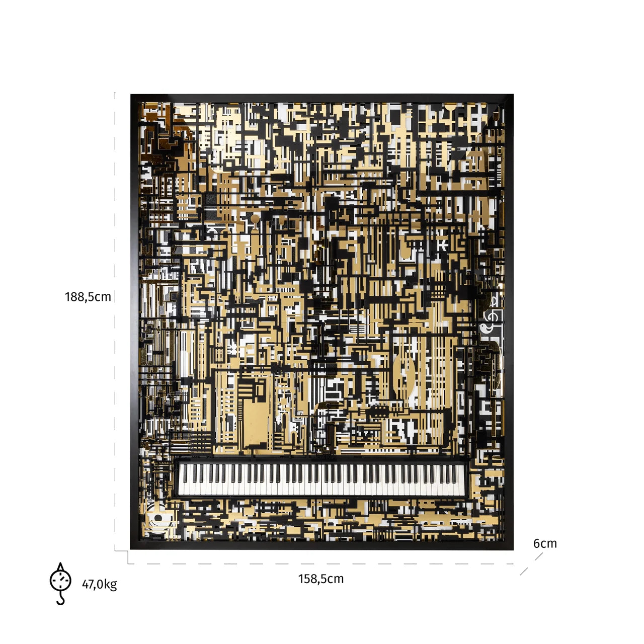 Richmond Interiors Piano Design Black & Gold Abstract Wall Art With Black Rectangle Frame Large