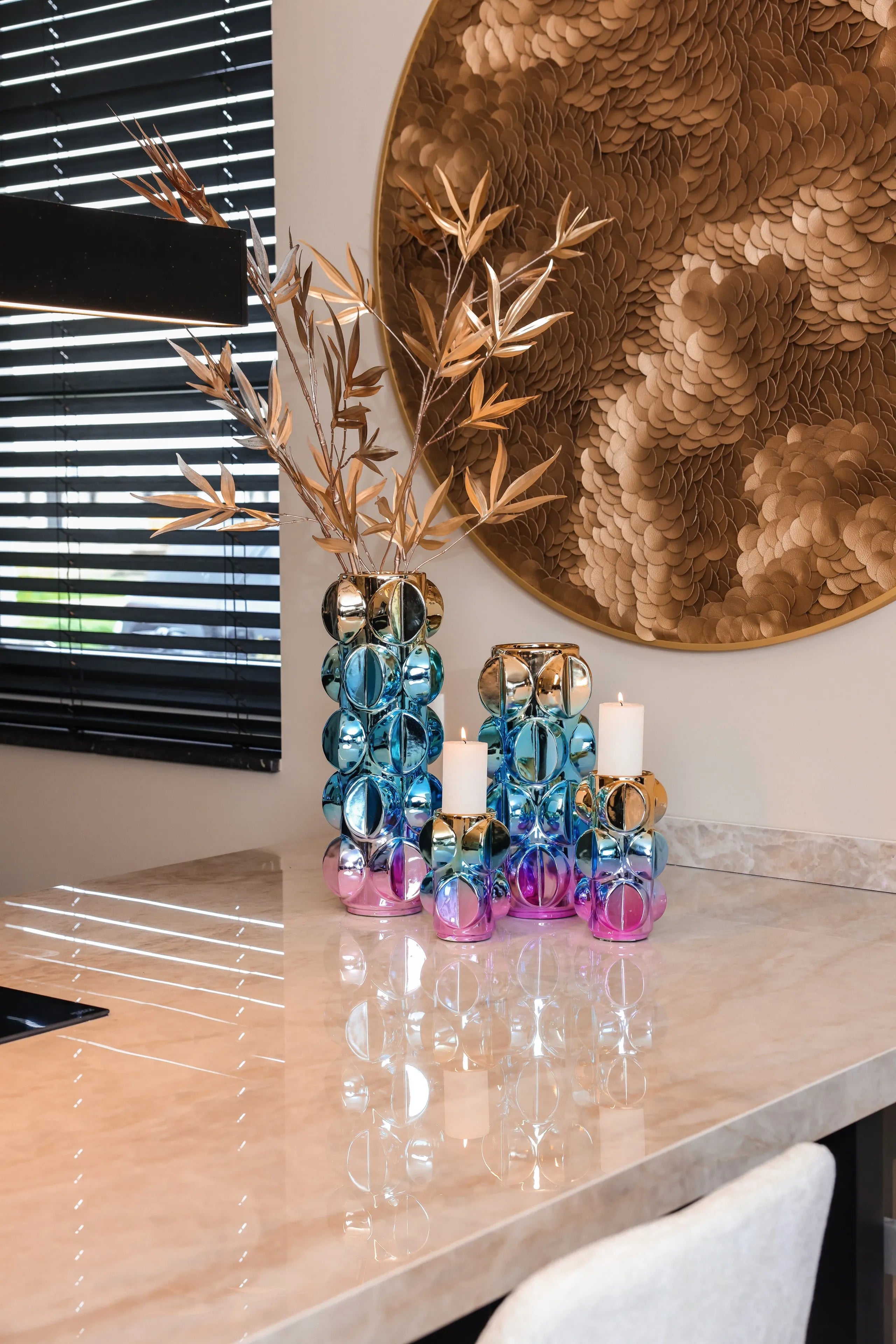 Richmond Interiors Bloom Gold Coin Round Disk Wall Art Large