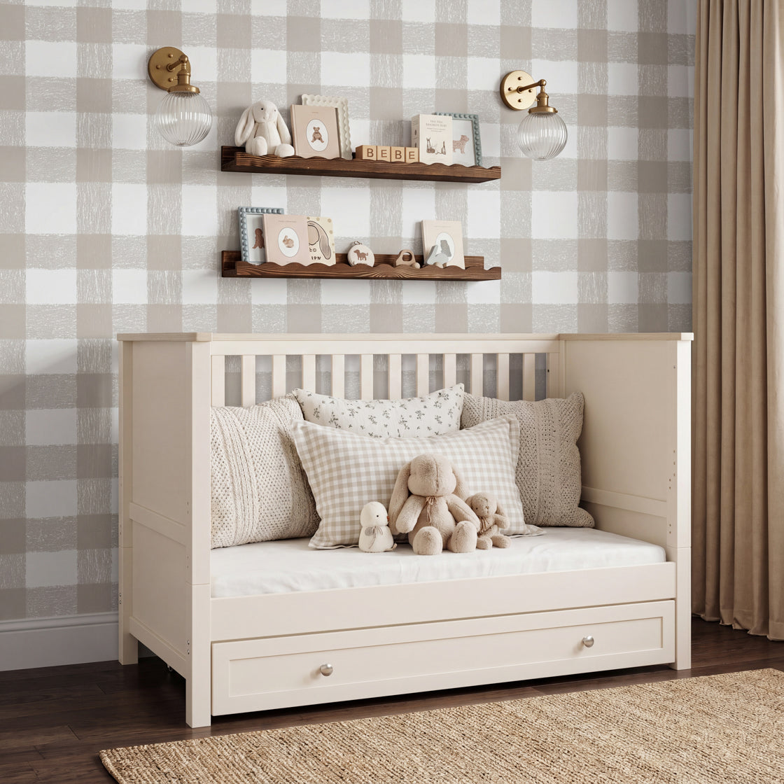 Wanderer Cot Bed Cashmere and Oak lifestyle