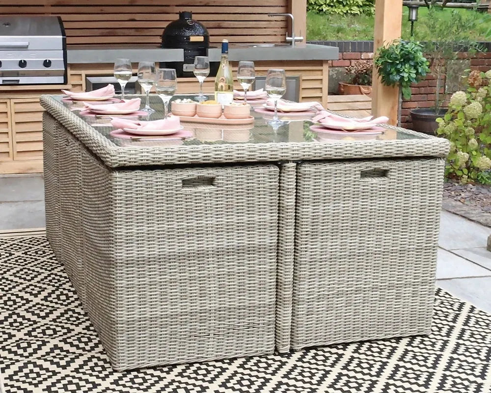 Grayson 10 Seater Grey Rattan Cube Outdoor Dining Set