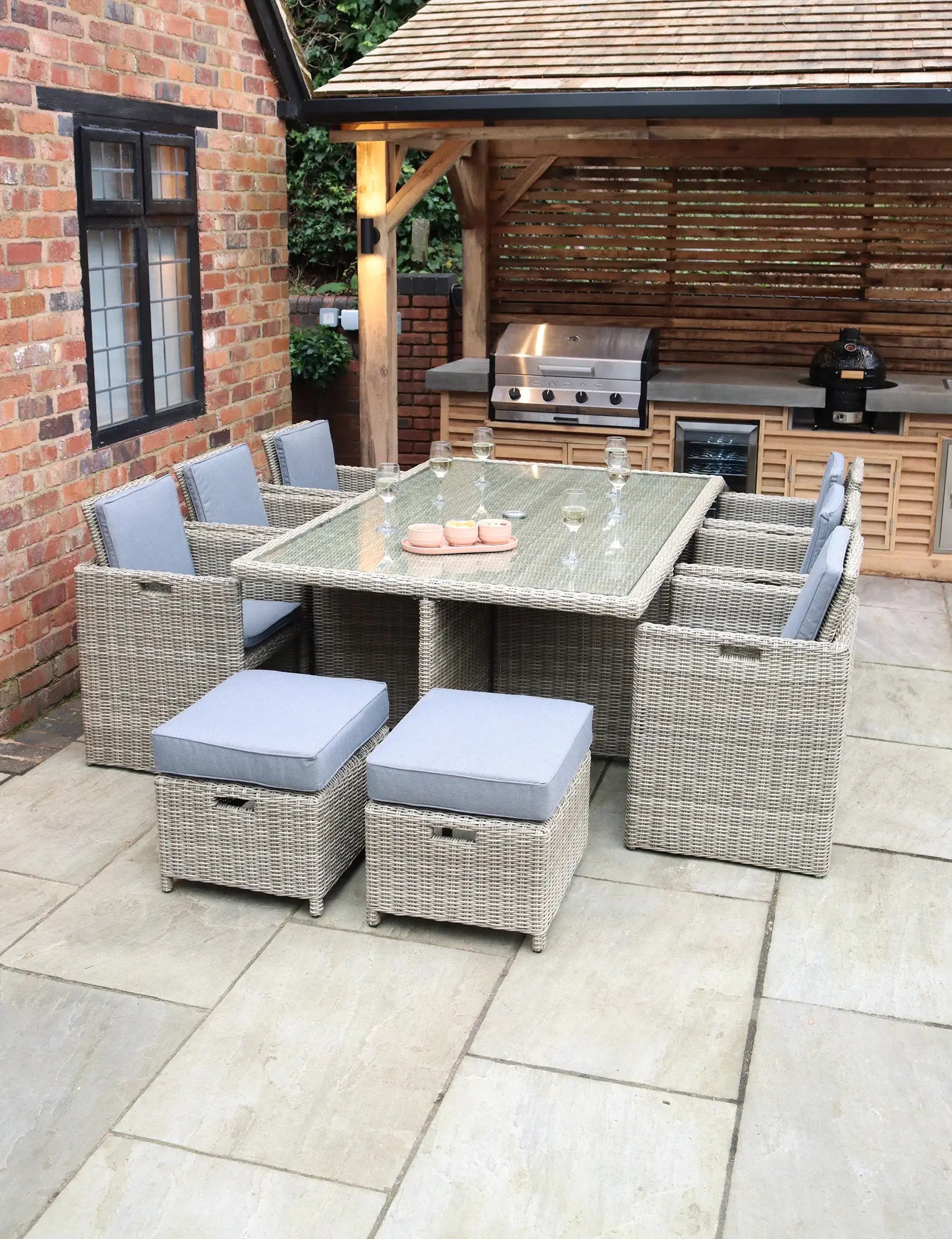 Grayson 10 Seater Grey Rattan Cube Outdoor Dining Set