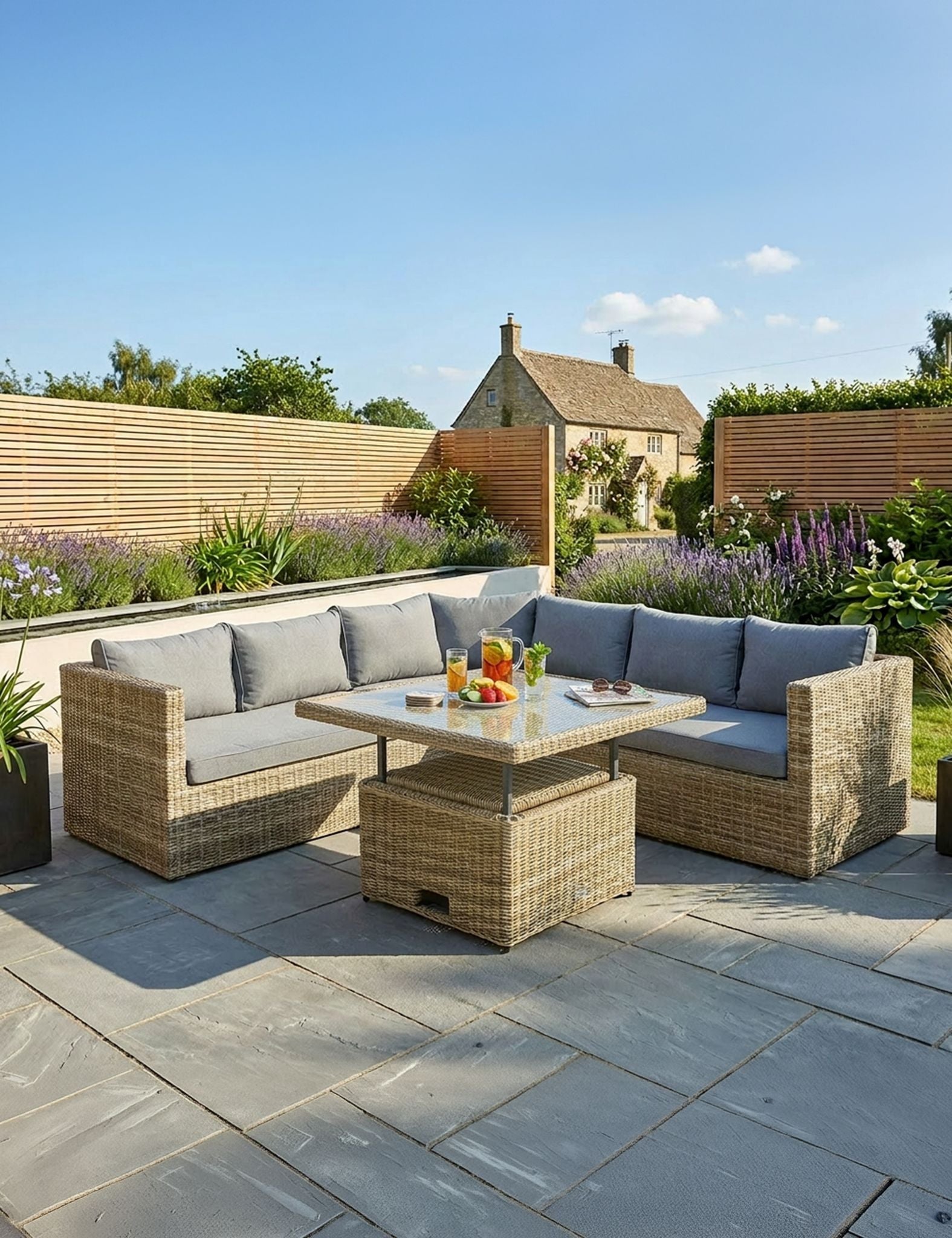 Grayson 6 Seater Grey Rattan Adjustable Corner Lounging Set