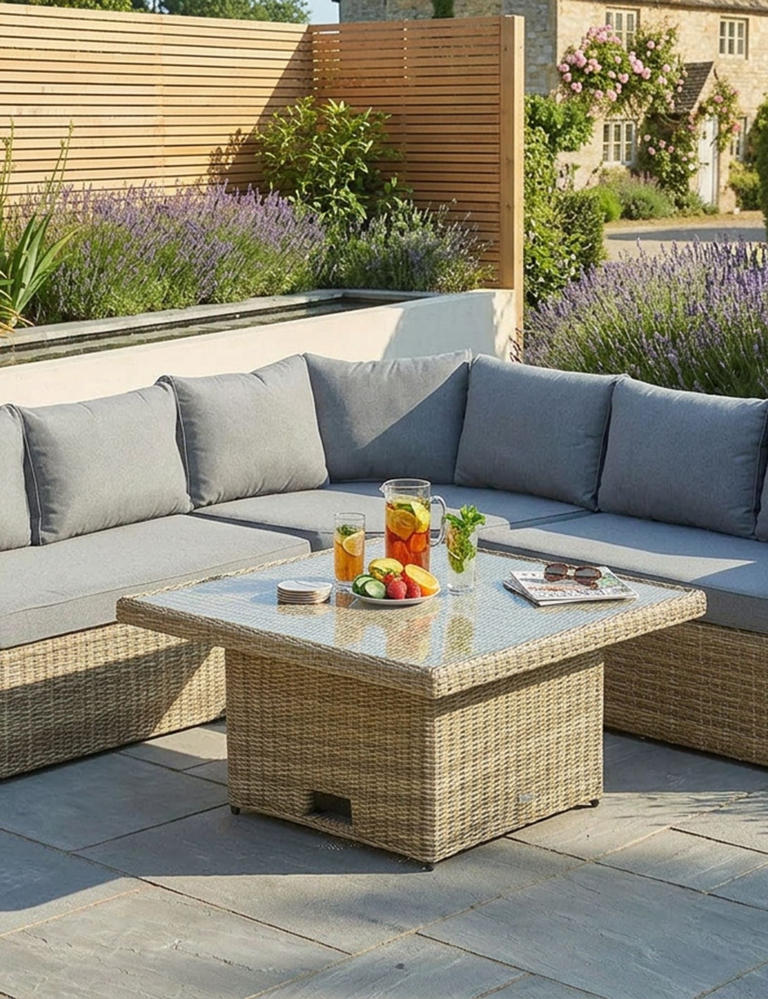 Grayson 6 Seater Grey Rattan Adjustable Corner Lounging Set