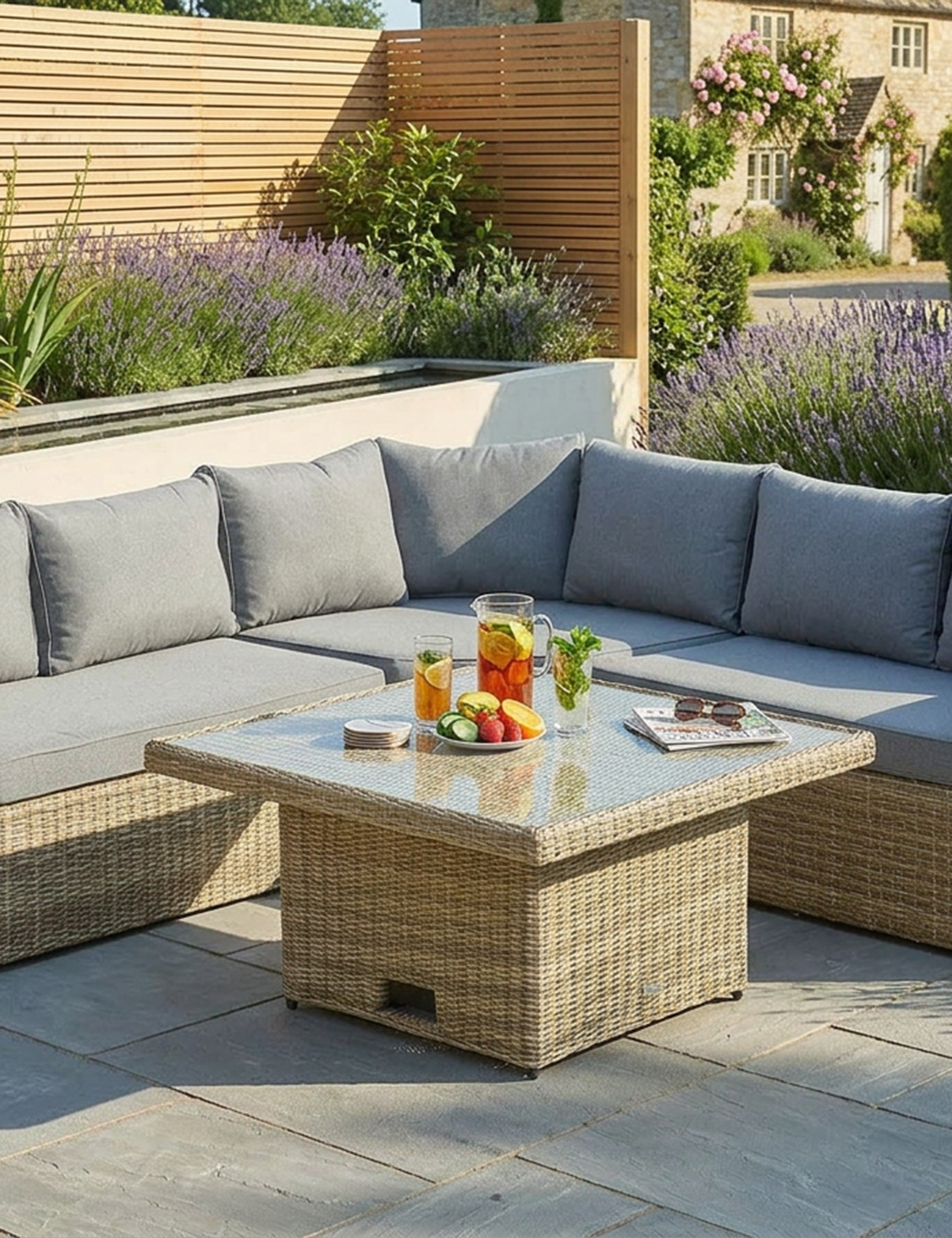 Grayson 6 Seater Grey Rattan Adjustable Corner Lounging Set